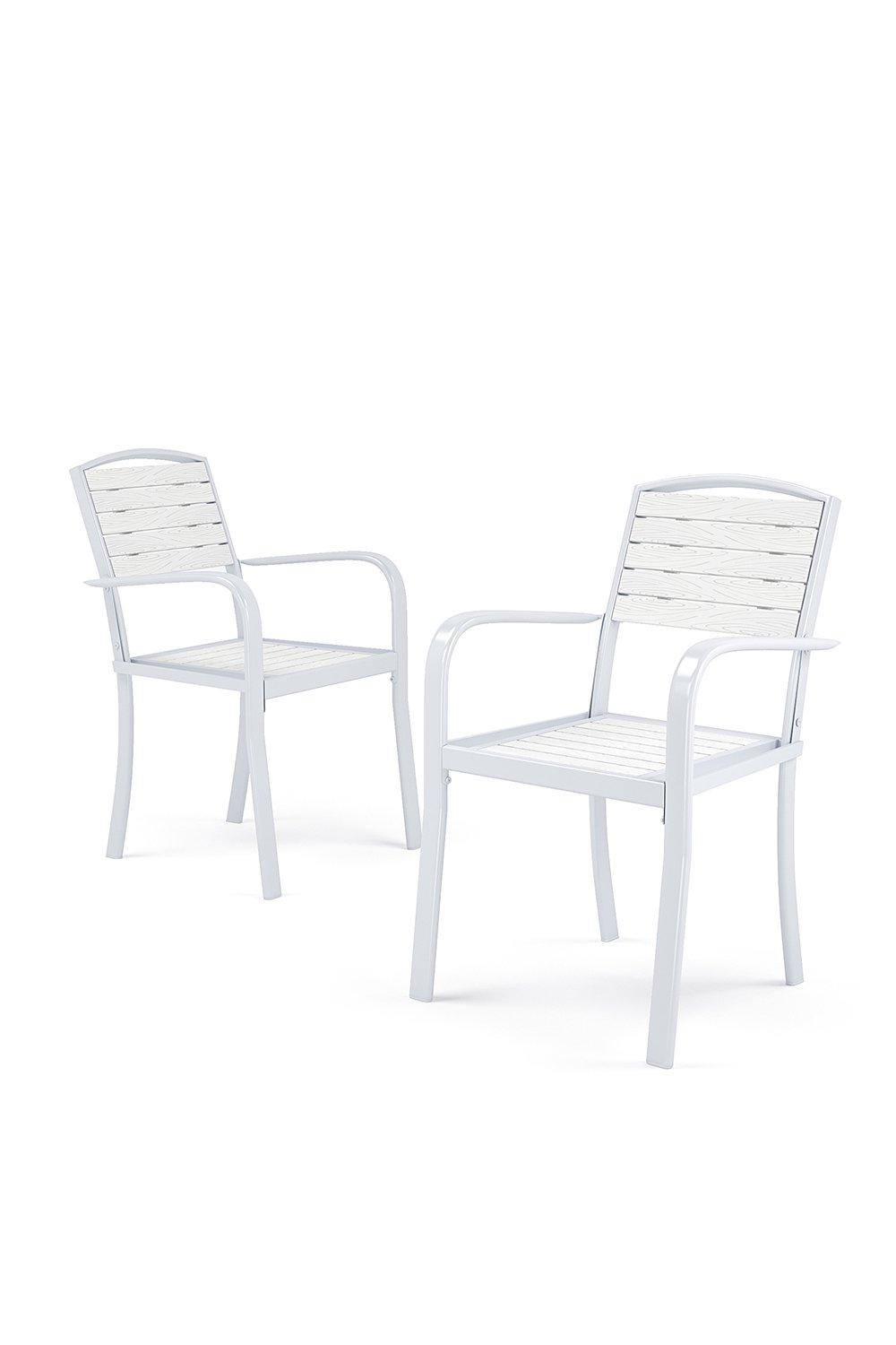 Set of 2 Garden Dining Armchairs White