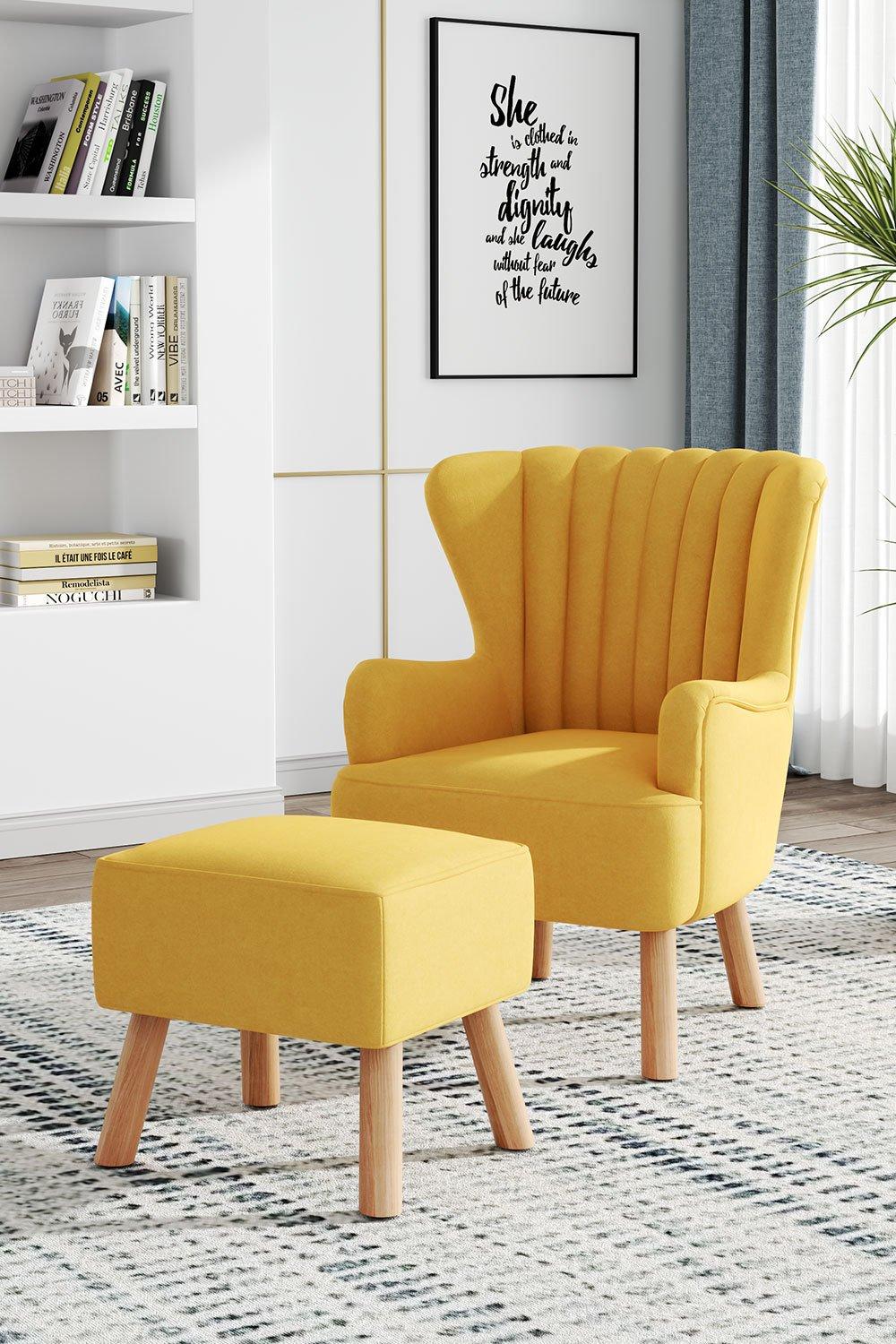 Contemporary Upholstered Wingback Chair and Footstool Set