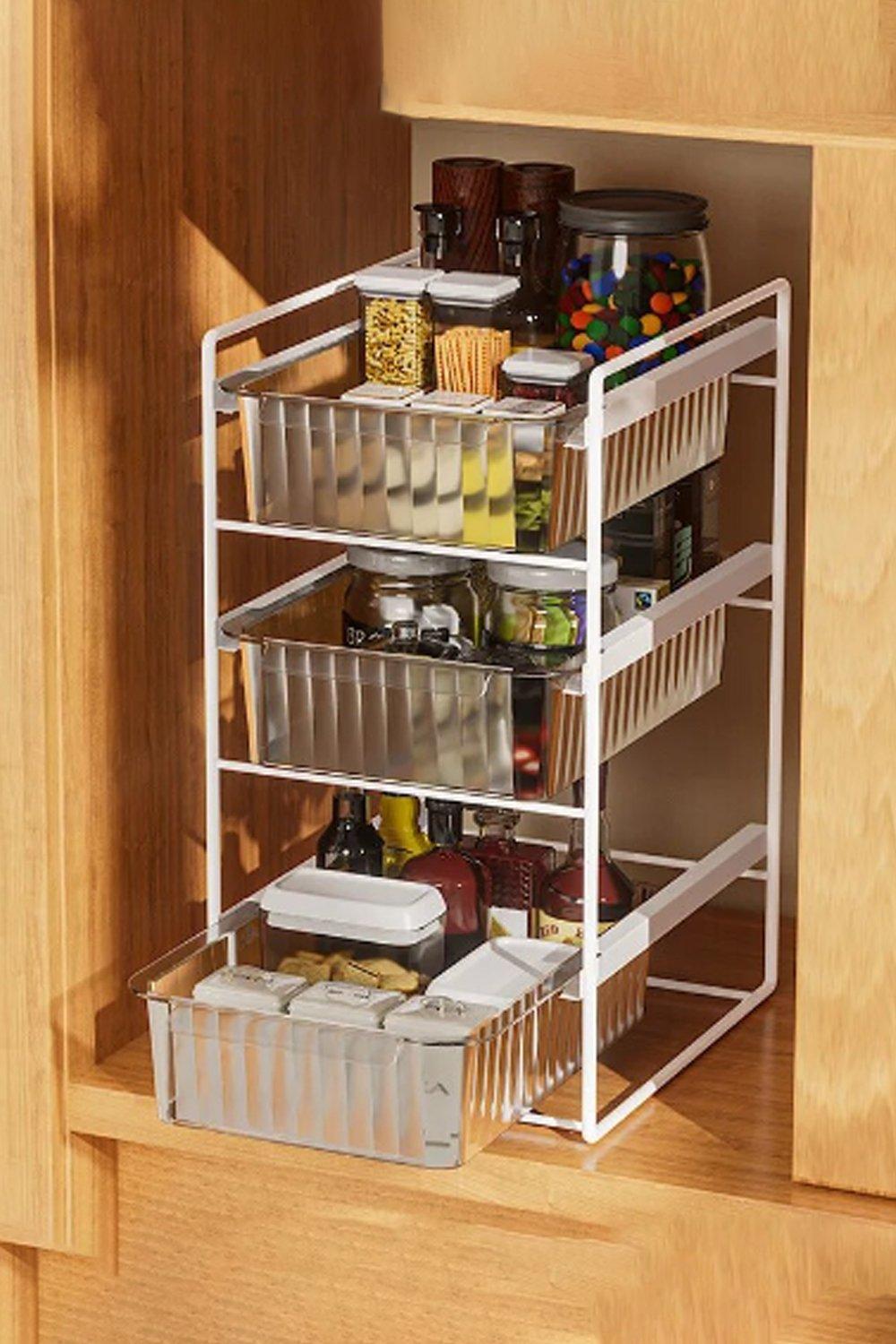 3-Tier Sliding Cabinet Organizer Pull-out Kitchen Storage Rack Drawer