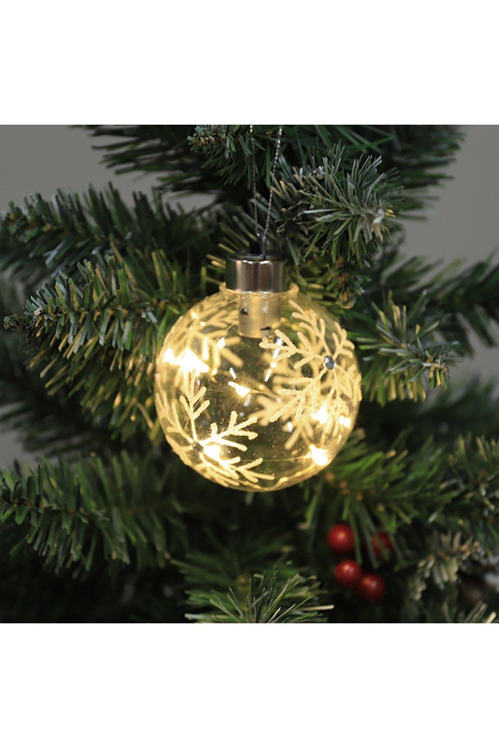 Set of 6 Clear Snowflakes Ball Christmas Glass LED Light Hanging Ornaments