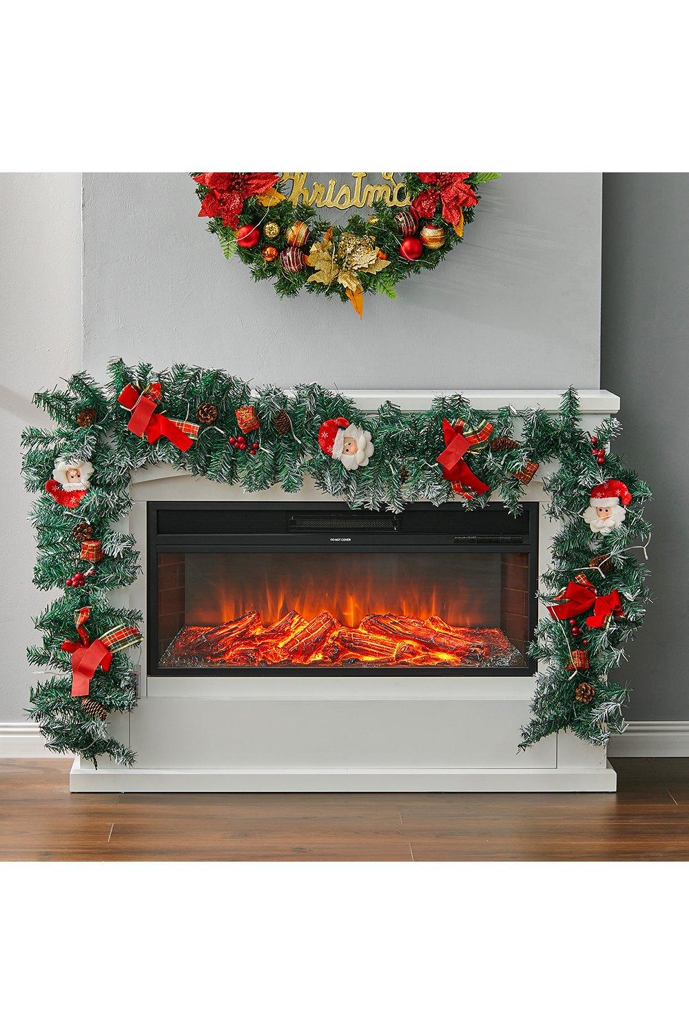 2.7M Christmas Garland with Lights Door Wreath Xmas for Stairs Fireplace