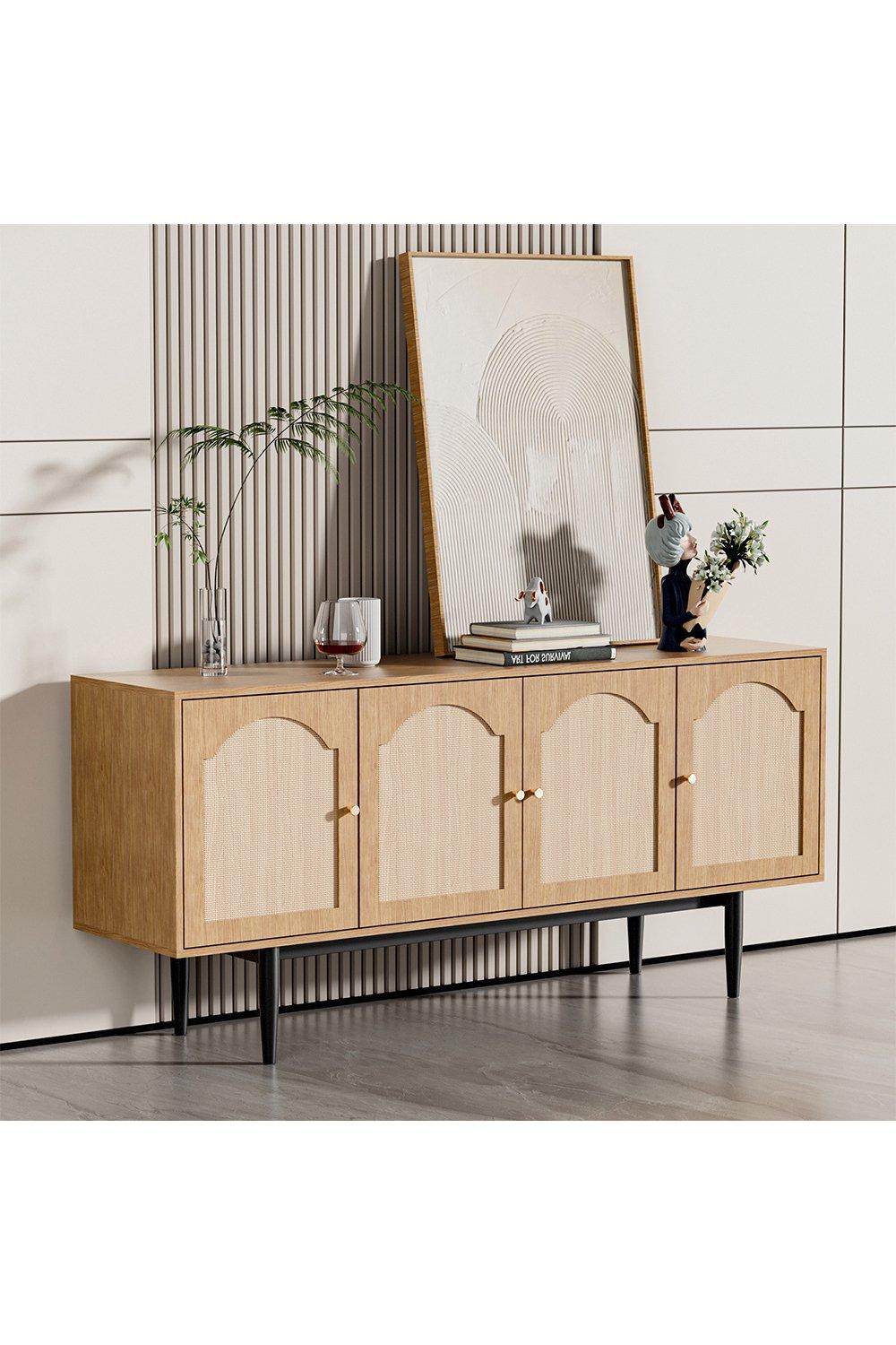 Modern Wood Woven 4-Door Accent Cabinet