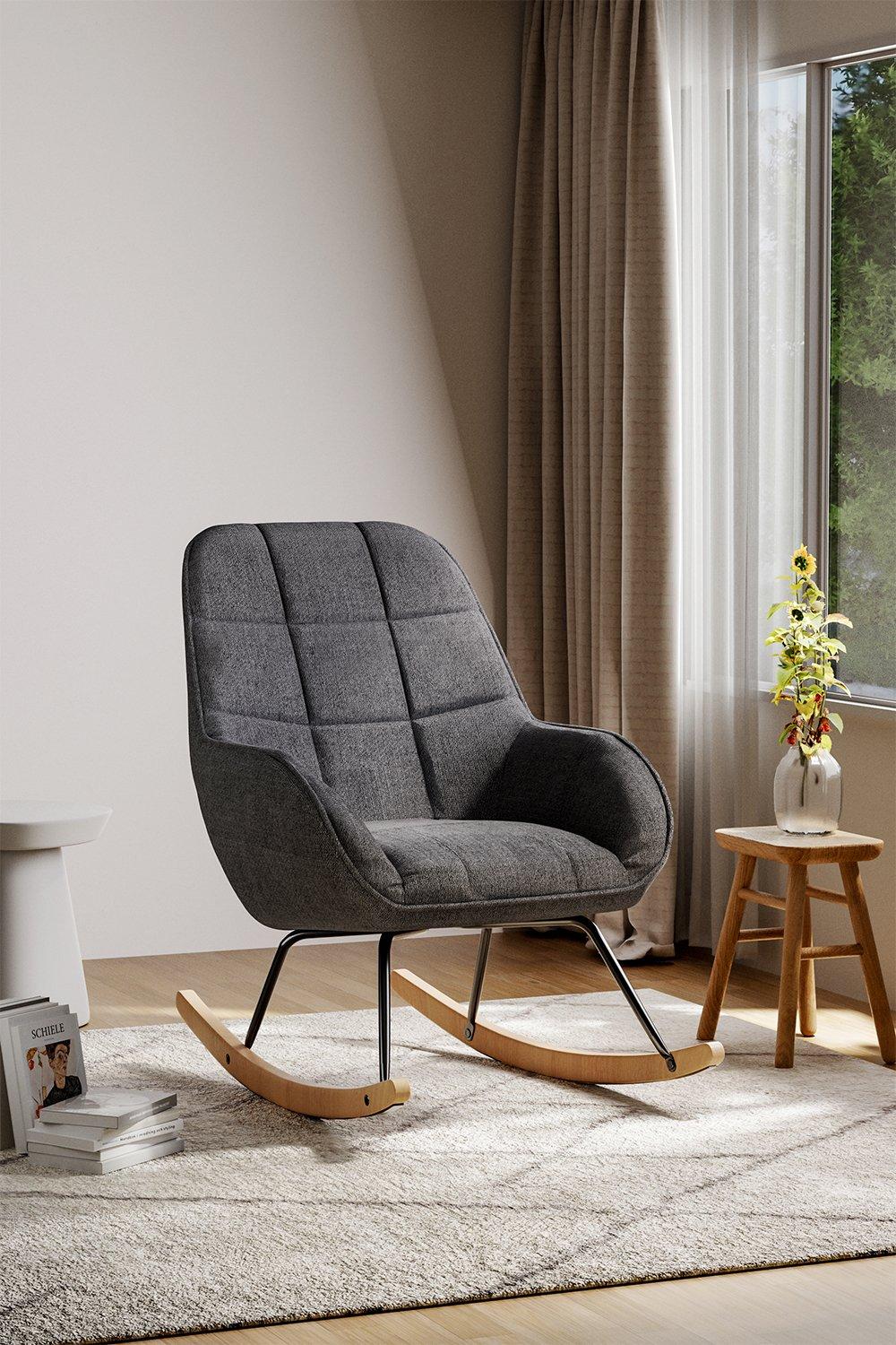 High-Back Linen Upholstered Rocking Chair
