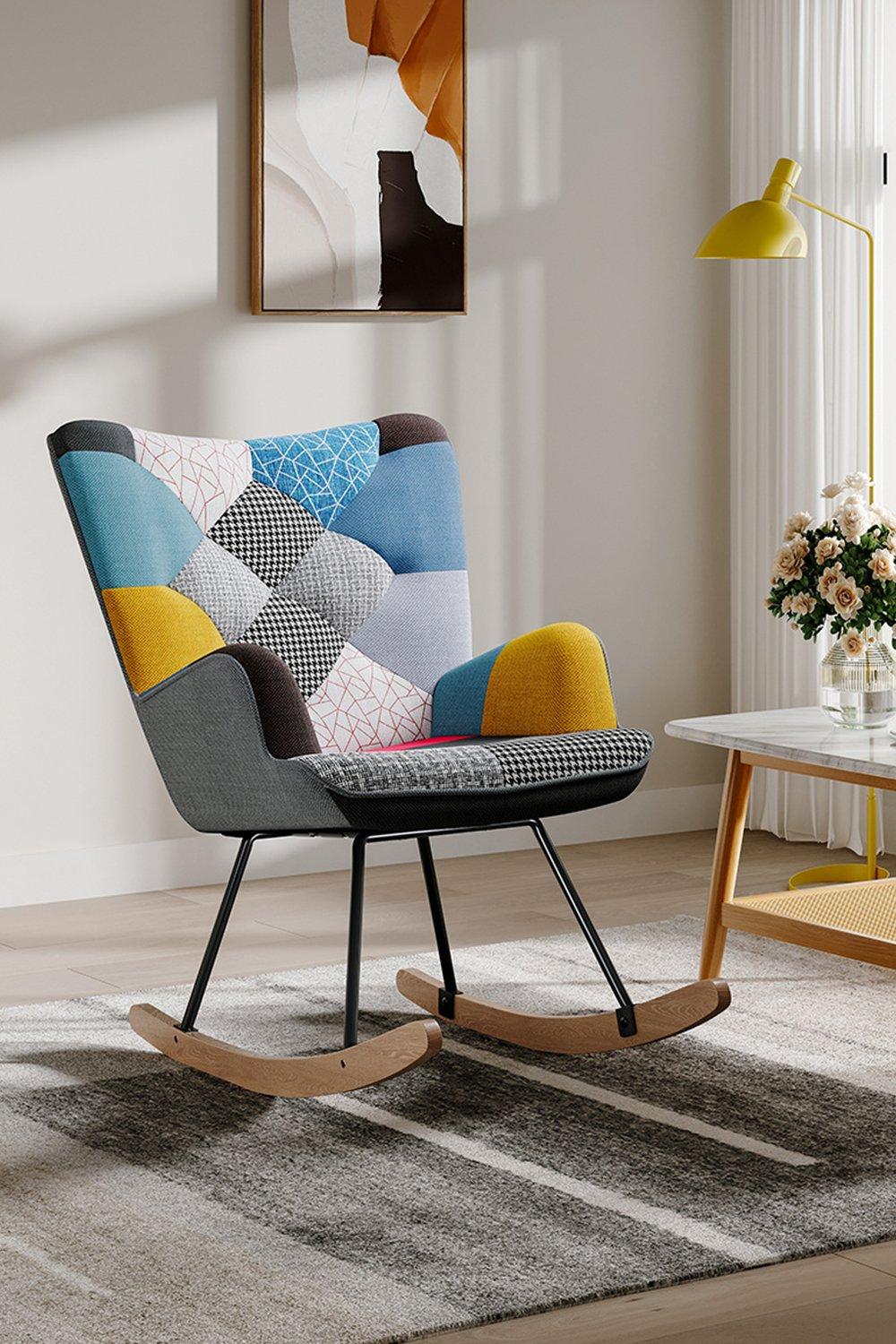 Terry Cloth Colourful Multi-pattern Patchwork Rocking Chair