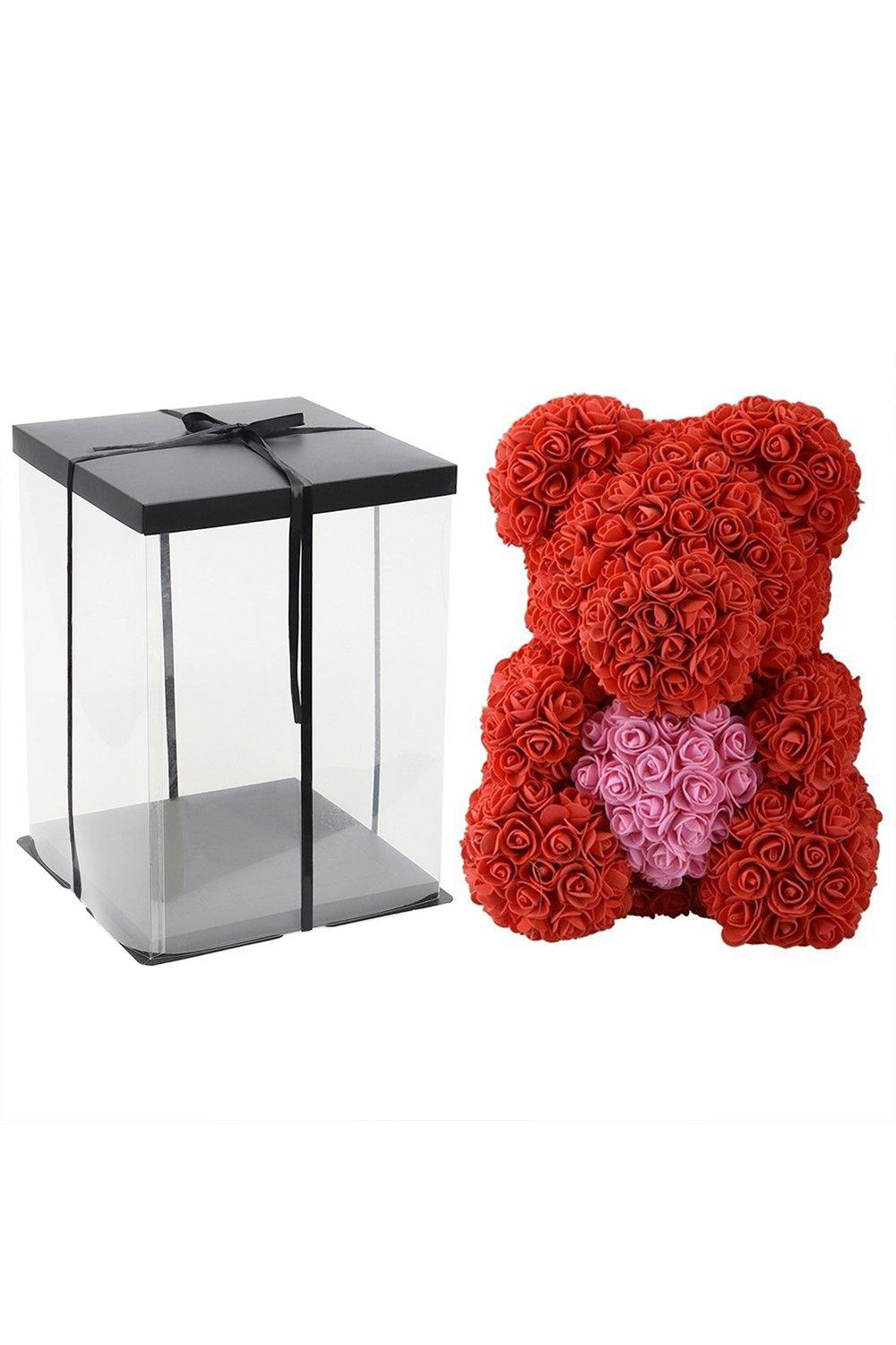 Artificial Rose Heart Teddy Bear with Gift Box