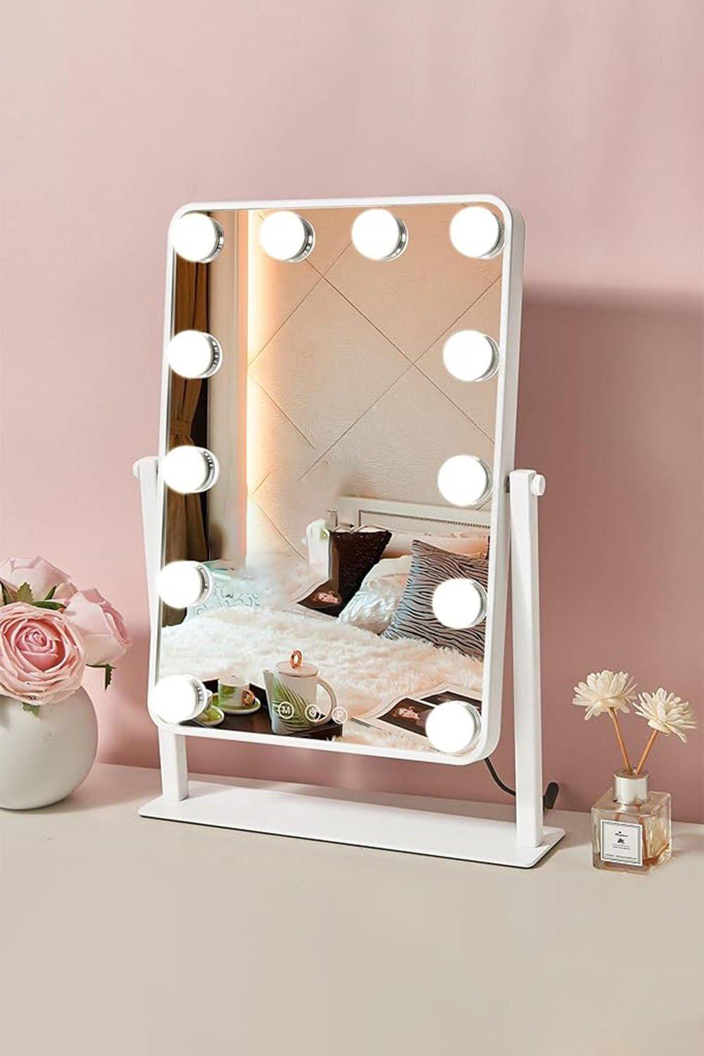 Adjustable Angle  Hollywood LED Makeup Mirror With 3 Color Light