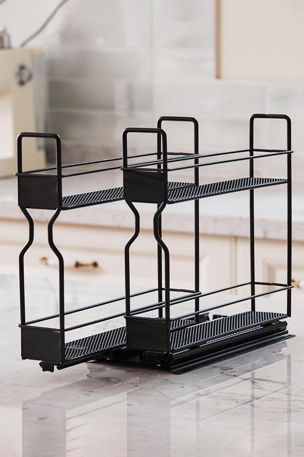 2-Tier&2-Row Metal Spice Rack Slide-Out Kitchen Storage Holder Shelf Cabinet Organizer