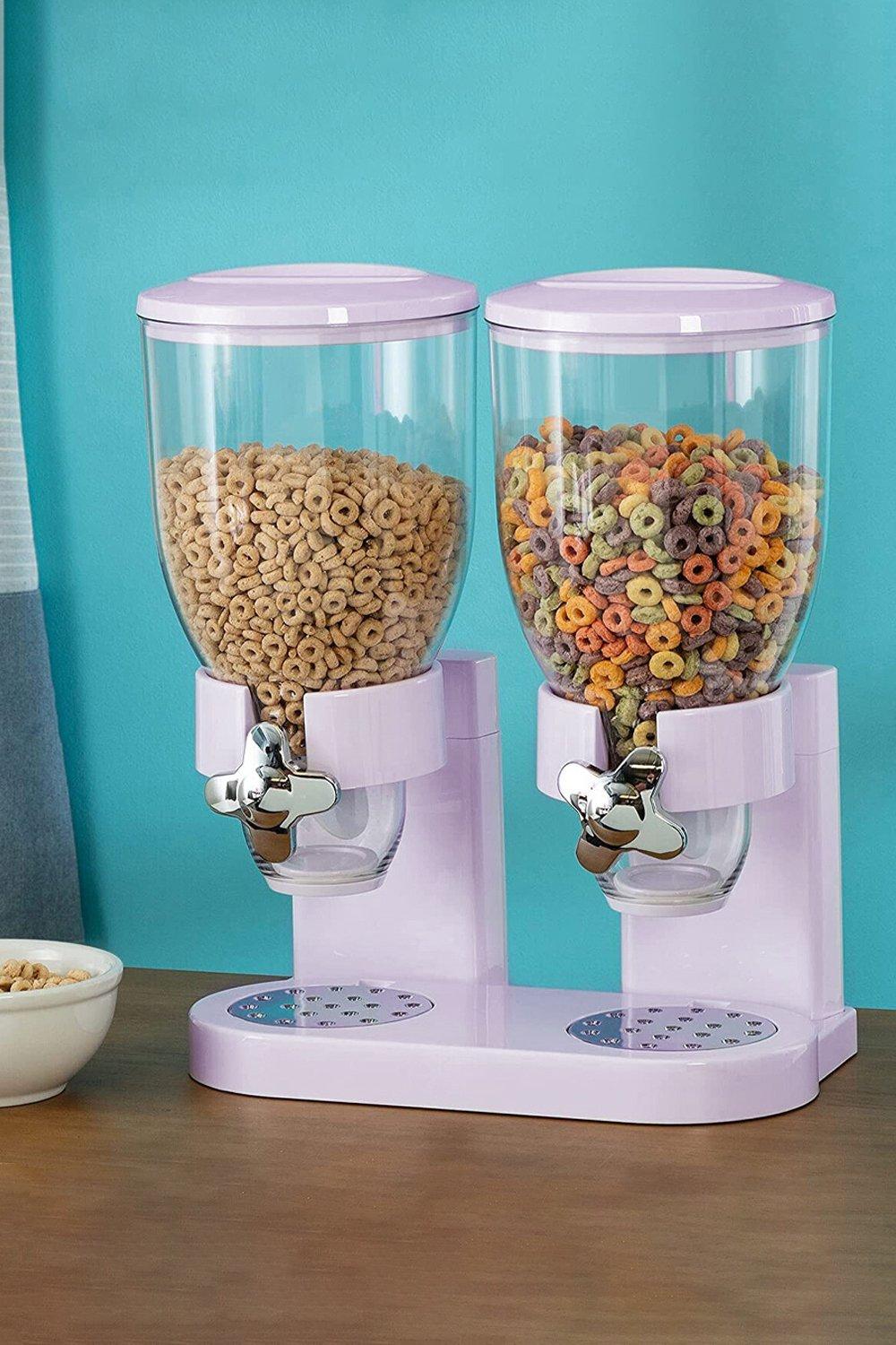 4L 2-Compartment Dry Food Dispenser Double Cereal Containers Storage