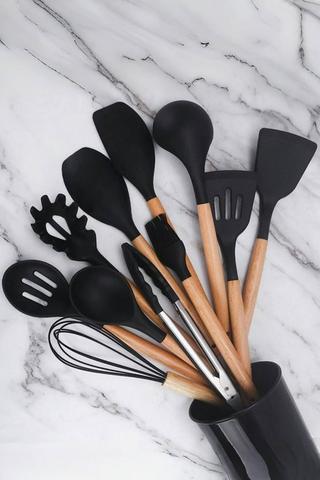 Product 11-piece Silicone Kitchen Utensil Set for Nonstick Cookware Kitchenware Set Black