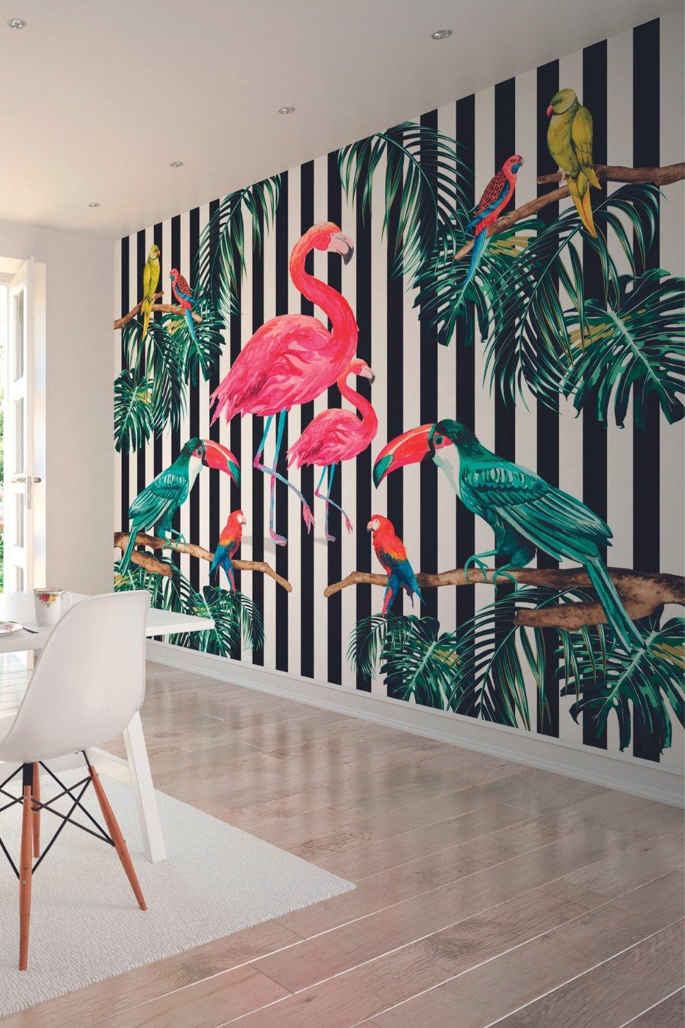 Flamingo Stripe Wall Mural
