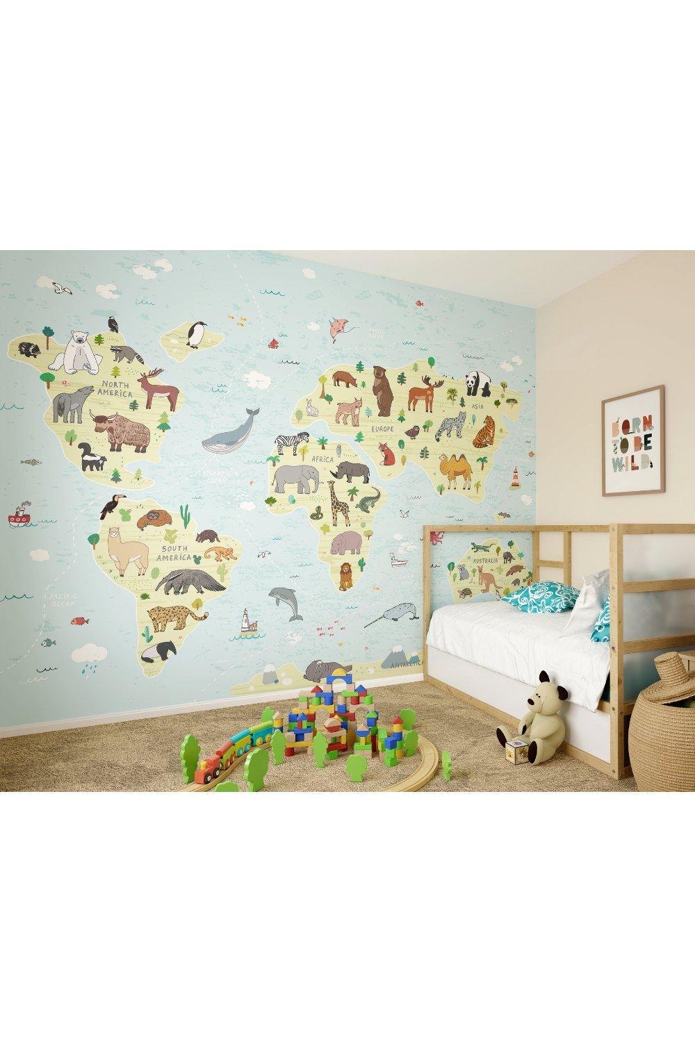 Children's World Map Matt Smooth Paste the Wall Mural 300cm wide x 240cm high
