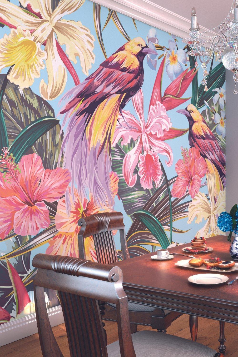 Birds and Flowers Multi Matt Smooth Paste the Wall Mural 350cm wide x 280cm high