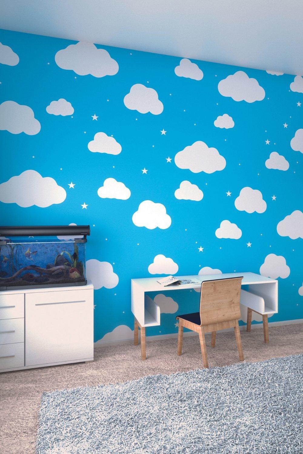 Cartoon Cloudy Sky Blue Matt Smooth Paste the Wall Mural 350cm wide x 280cm high