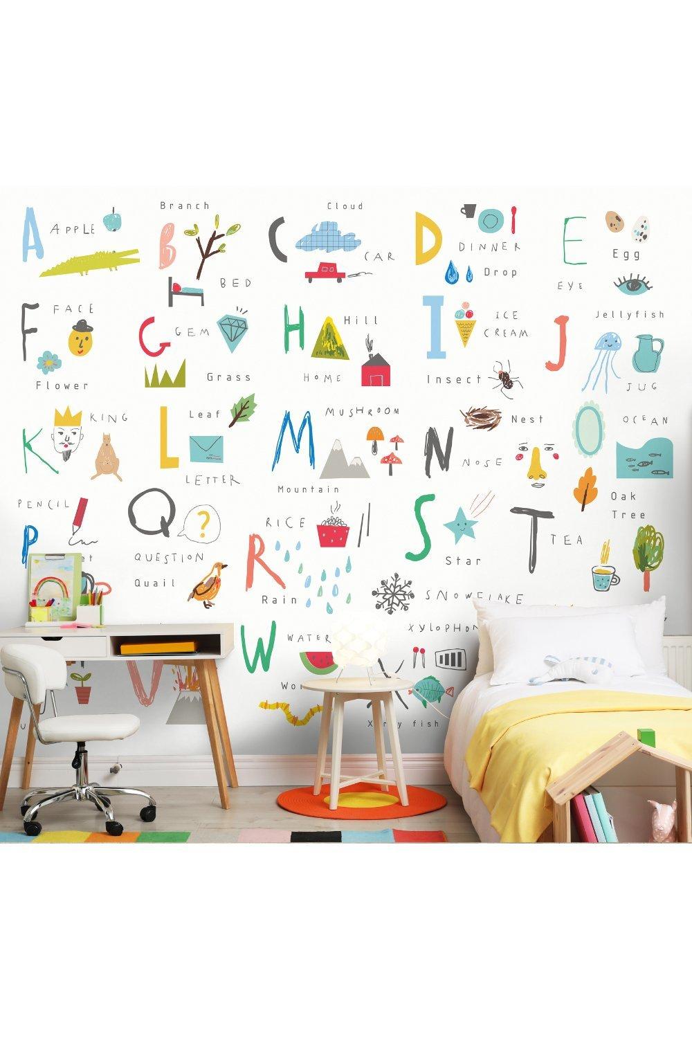 Childrens Alphabet Illustrations Multi Bright Matt Smooth Paste the Wall Mural 300cm wide x 240cm hi