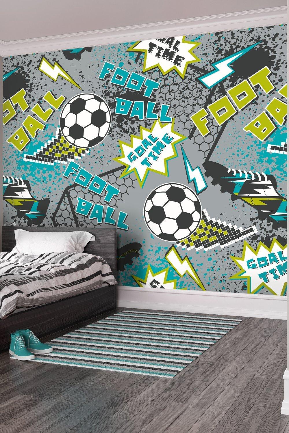 Graphic Pixel Footballs Teal Matt Smooth Paste the Wall 350cm wide x 280cm high