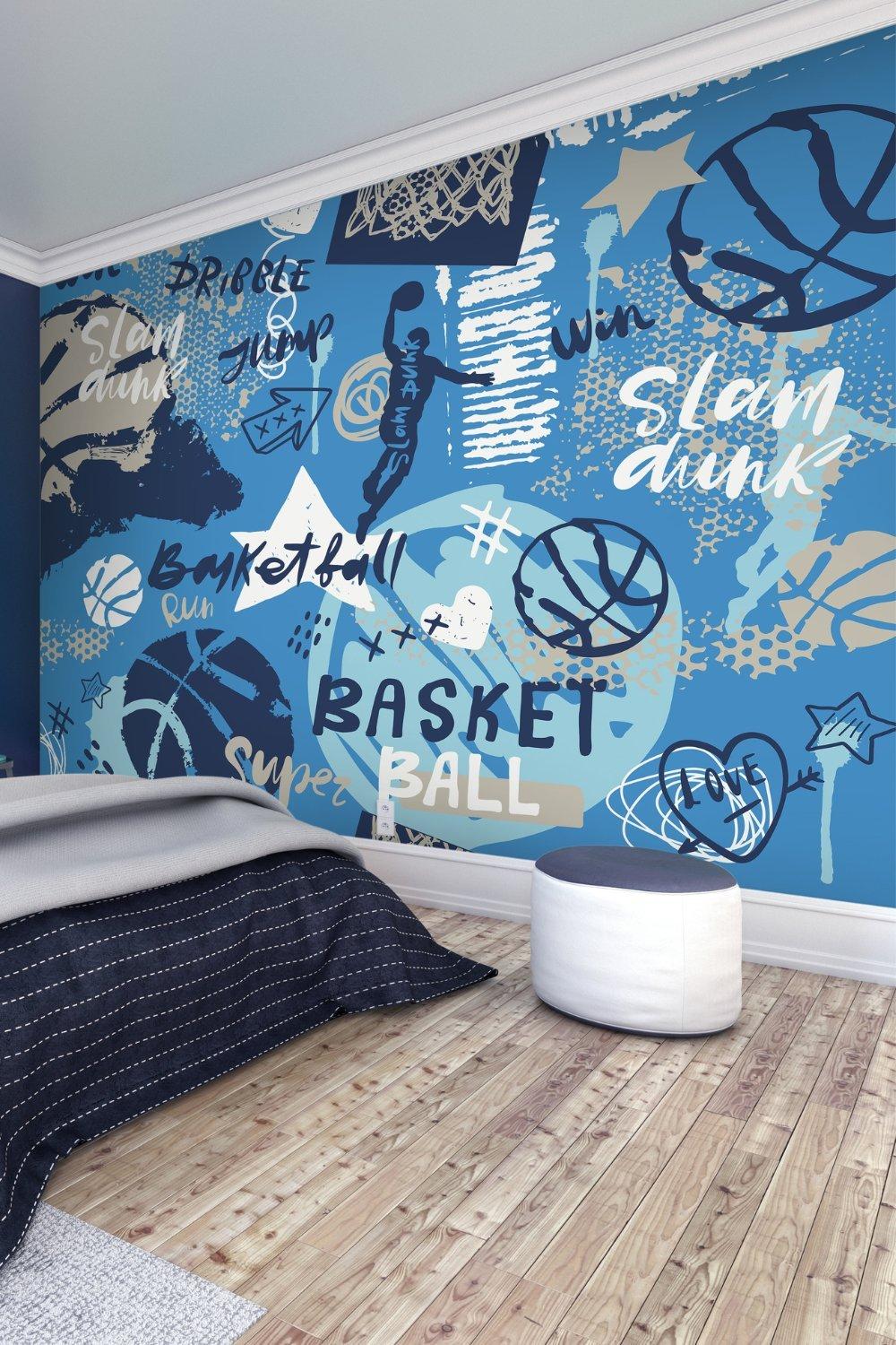Graffiti Basketball Blue Matt Smooth Paste the Wall 300cm wide x 240cm high