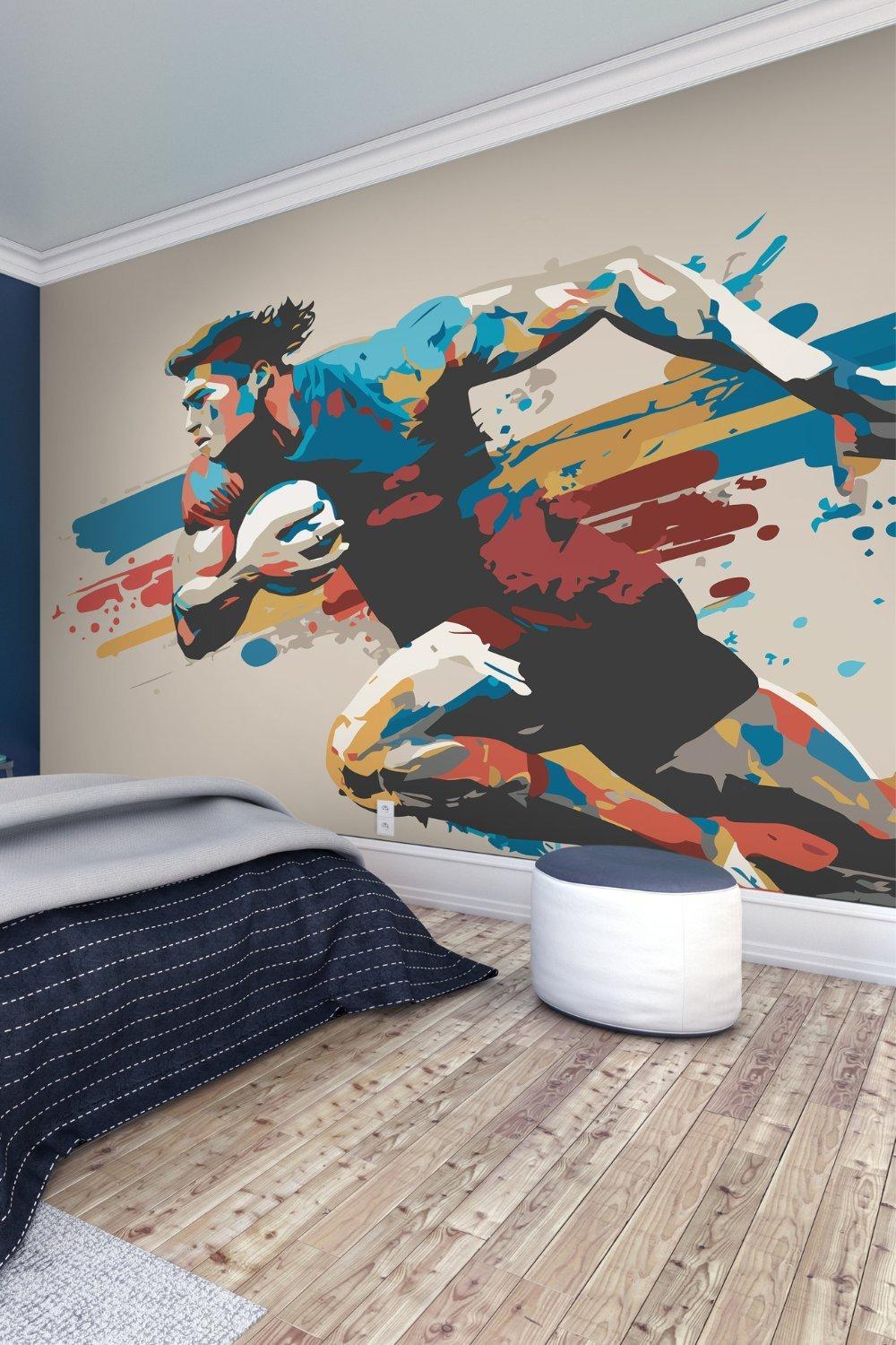 Rugby Player In Graphic Style Natural Matt Smooth Paste the Wall 350cm wide x 280cm high