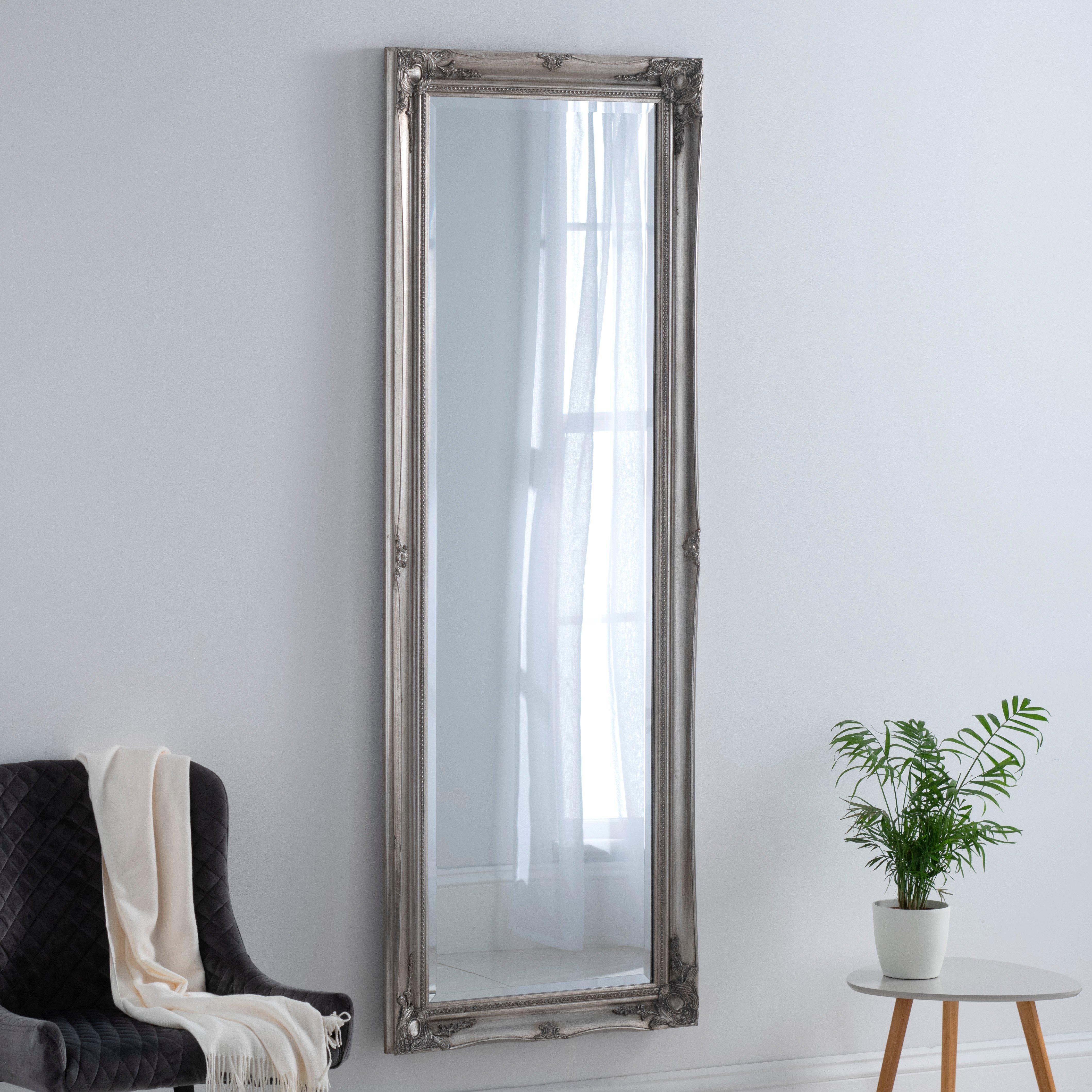 French Style Carved Tall Mirror Silver 166x60cm