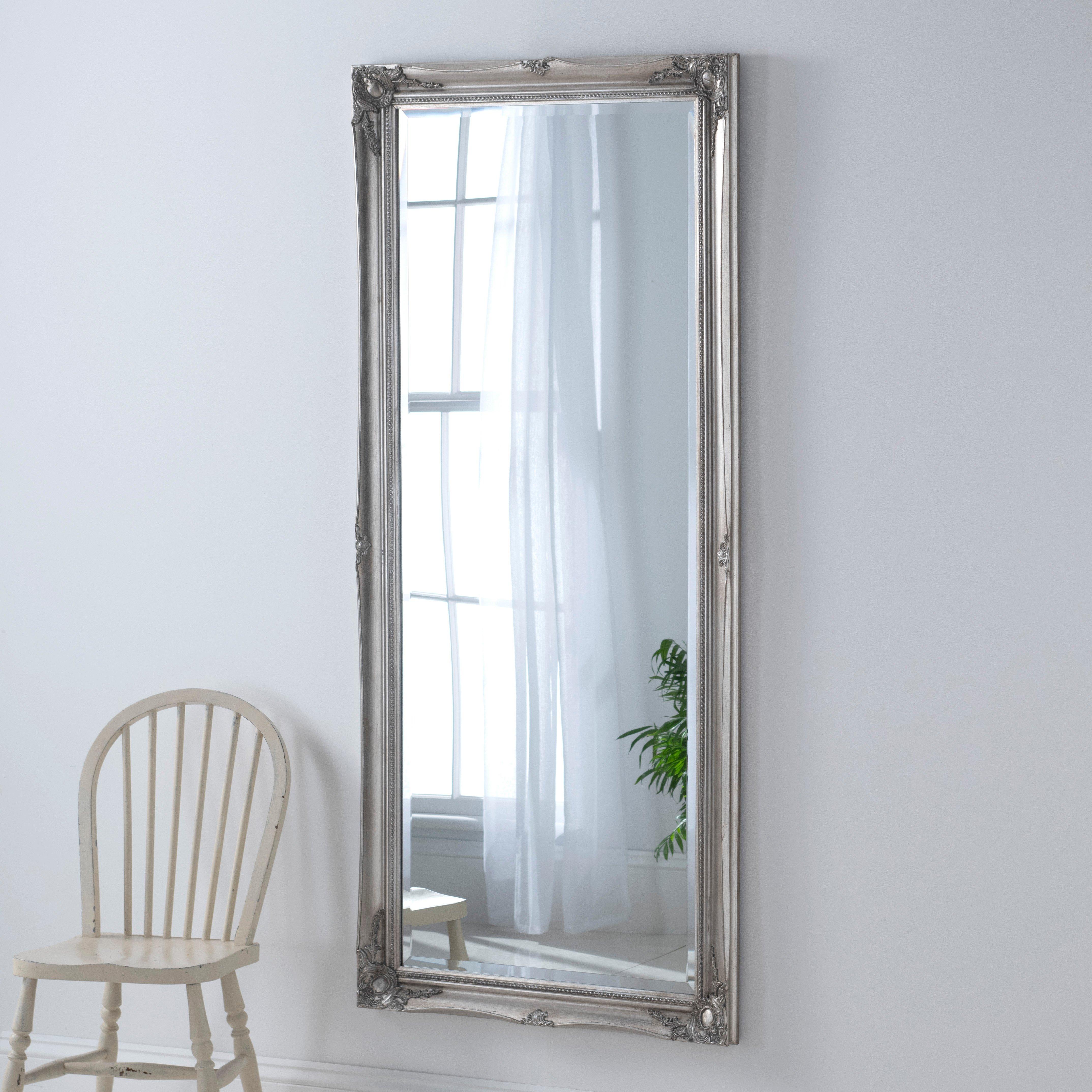 French Style Carved Full Length Mirror Silver 166x75cm