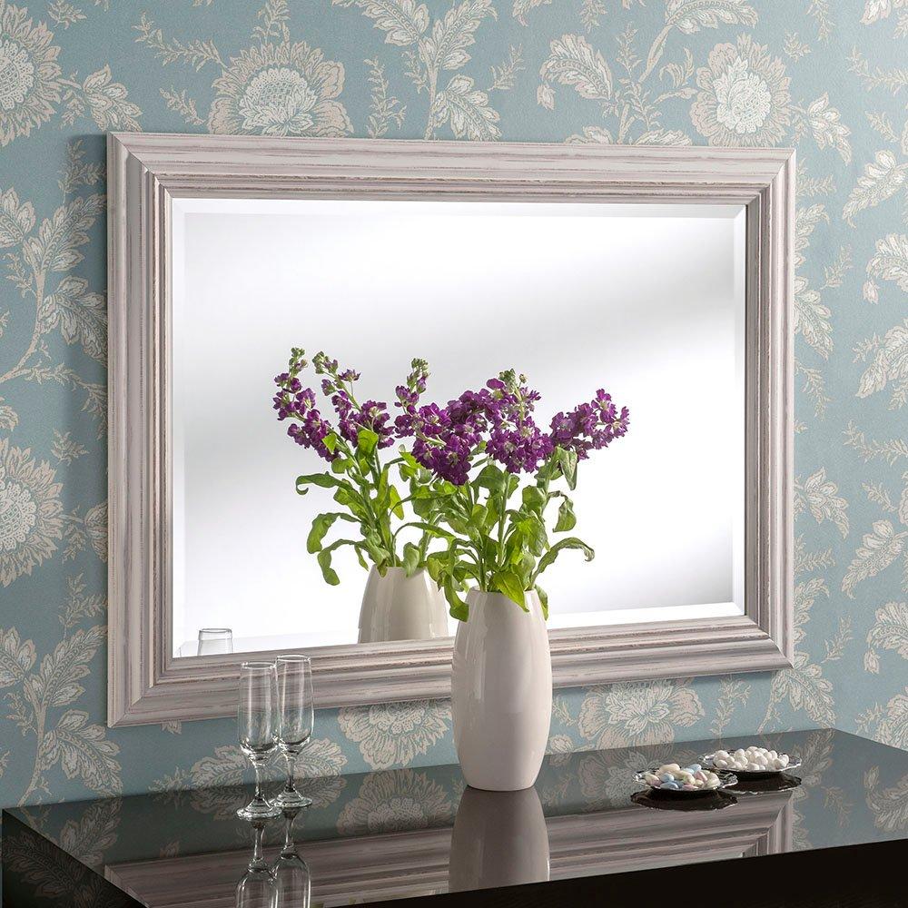 Yearn Distressed White Framed Wall Mirror 129x76cm