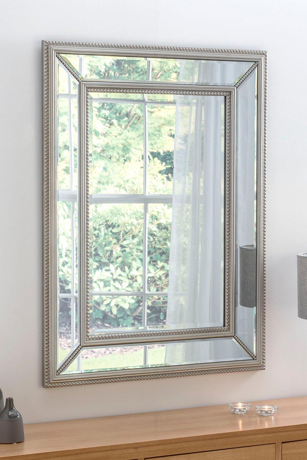 Elegant beaded silver rectangular mirror 79x104cm