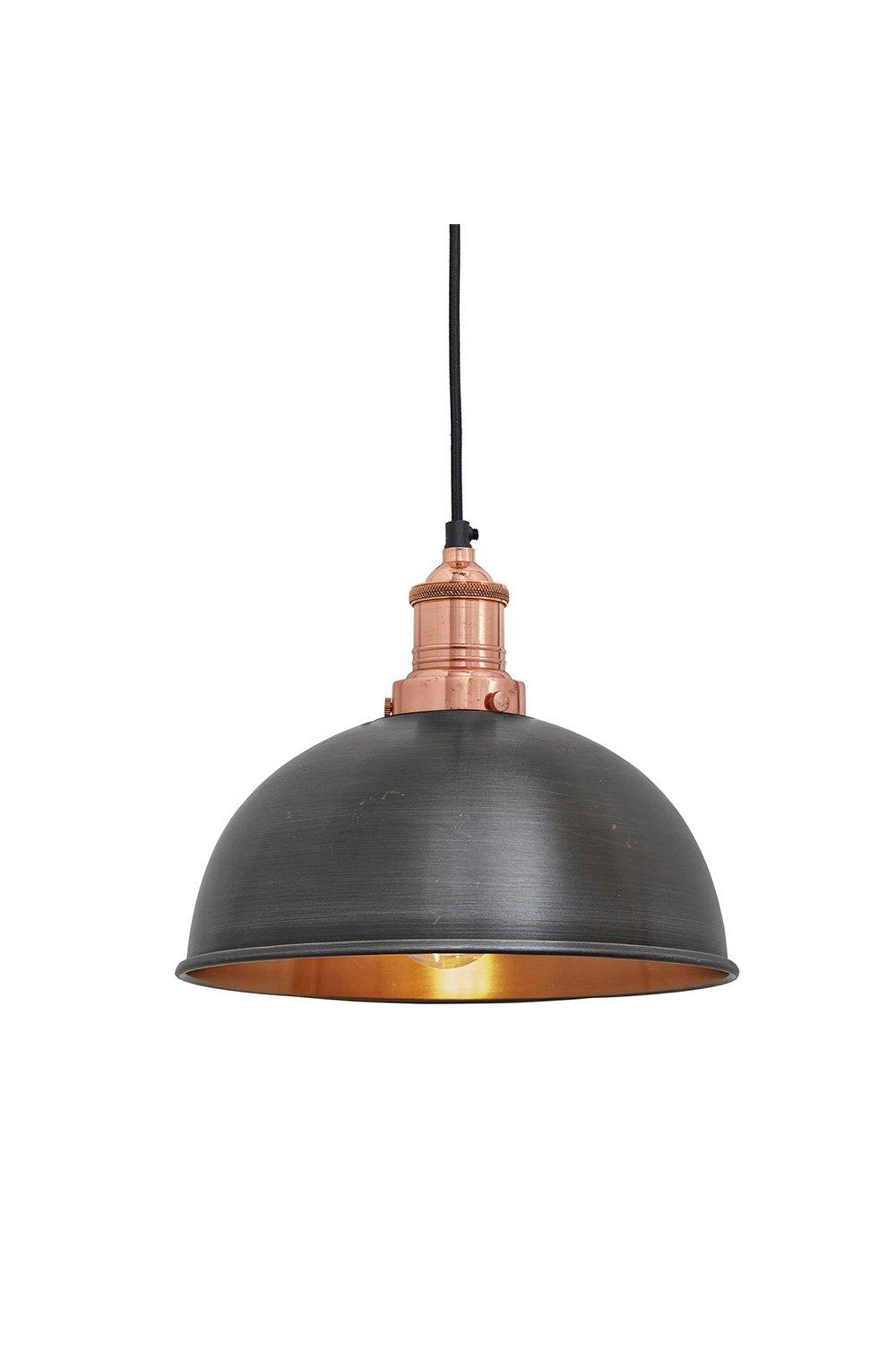 Brooklyn Dome Pendant, 8 Inch, Pewter & Copper, Copper Holder