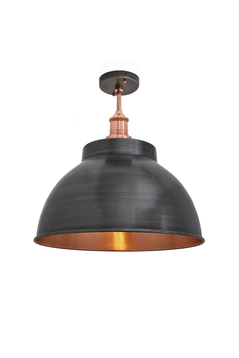 Brooklyn Dome Flush Mount, 13 Inch, Pewter & Copper, Copper Holder