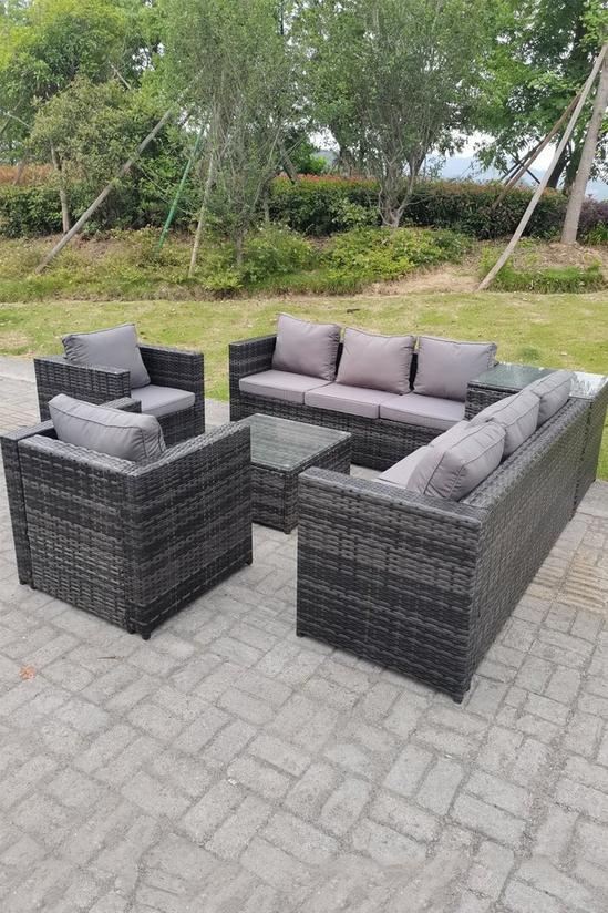 Fimous Dark Mixed Grey Outdoor Rattan Garden Furniture Set Corner Sofa 2 Tables With 2 Chairs 2