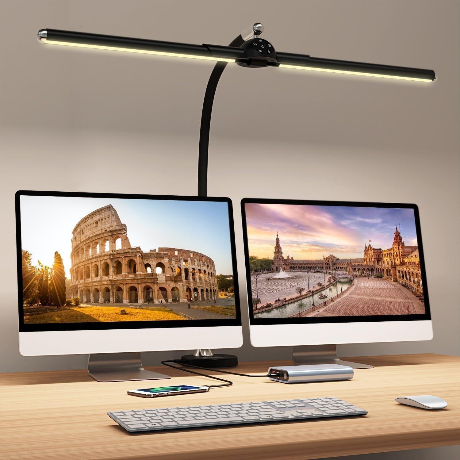 24W LED Desk Lamp: 5 Colors, Adjustable Modes, Dimming,USB Charging