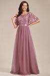 Ever Pretty Women's A-Line Short Sleeve Embroidery Floor Length Wedding Guest Dresses thumbnail 1