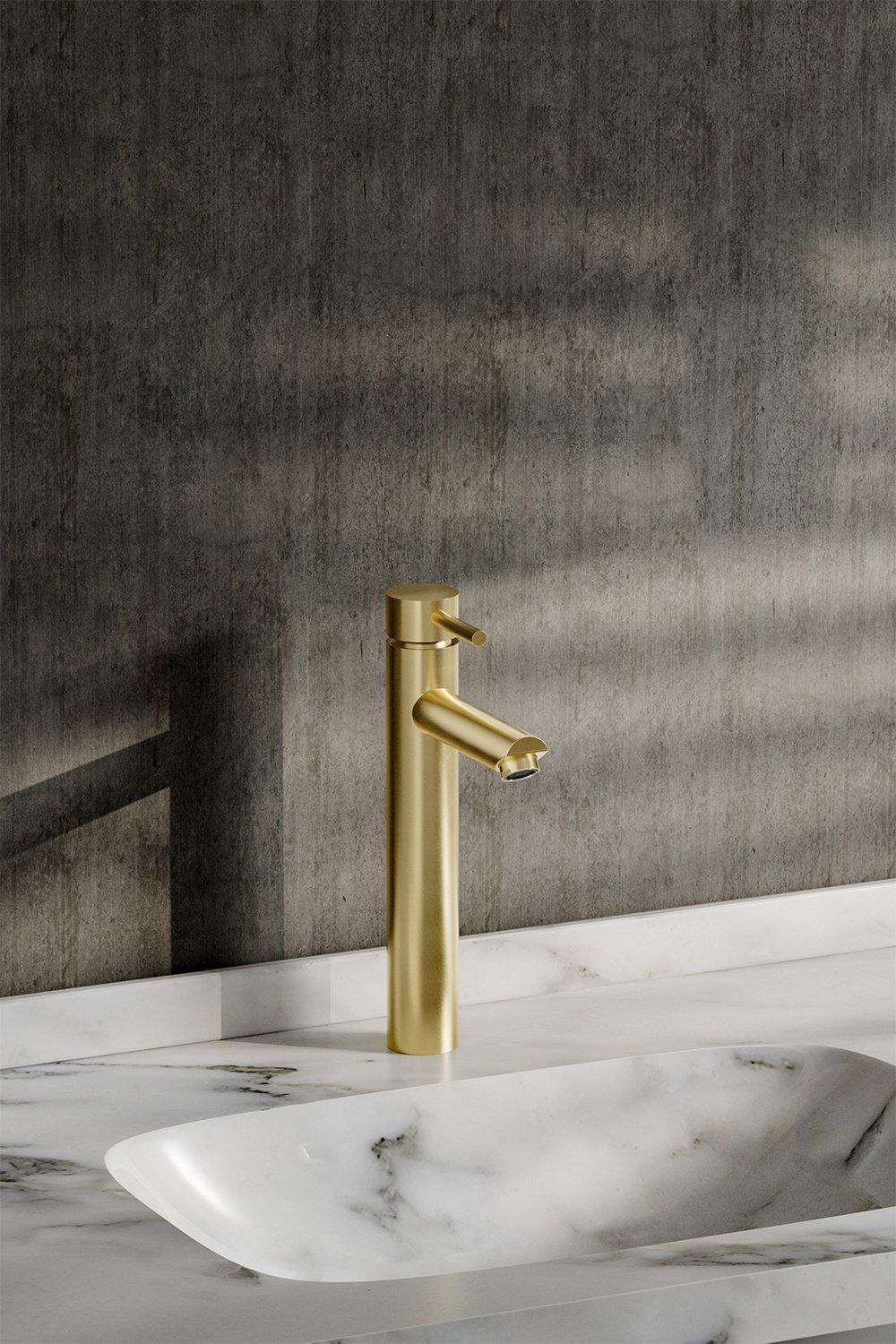 Brushed Gold Tall Single Handle Vessel Faucet