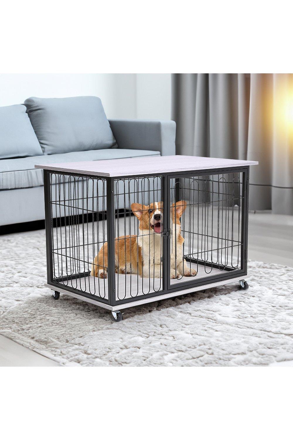 Wooden Wire Dog Crate with Tray