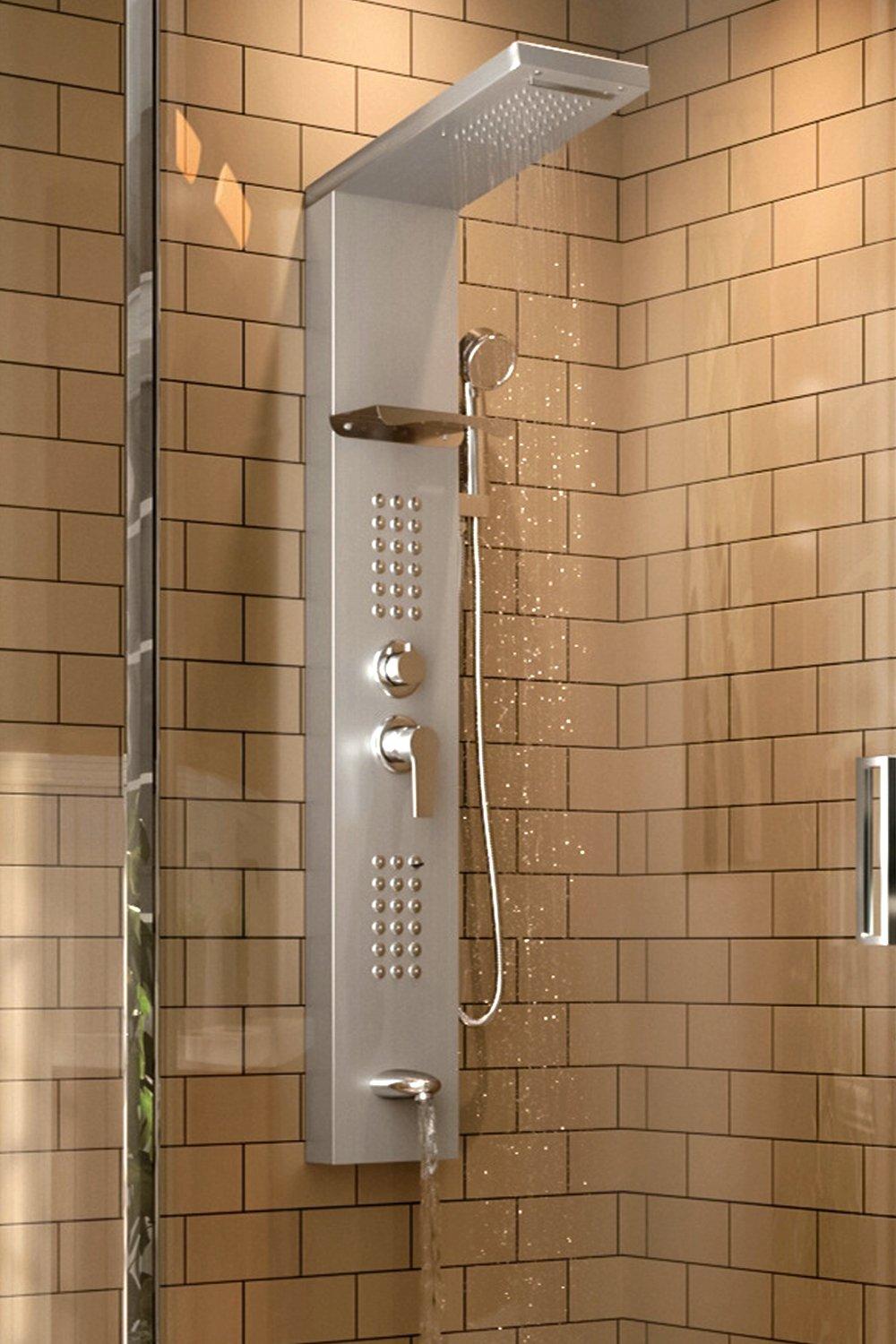 Wall Mount Stainless Steel Shower Panel Tower System Rain Shower Head Waterfall Large Area Jets with