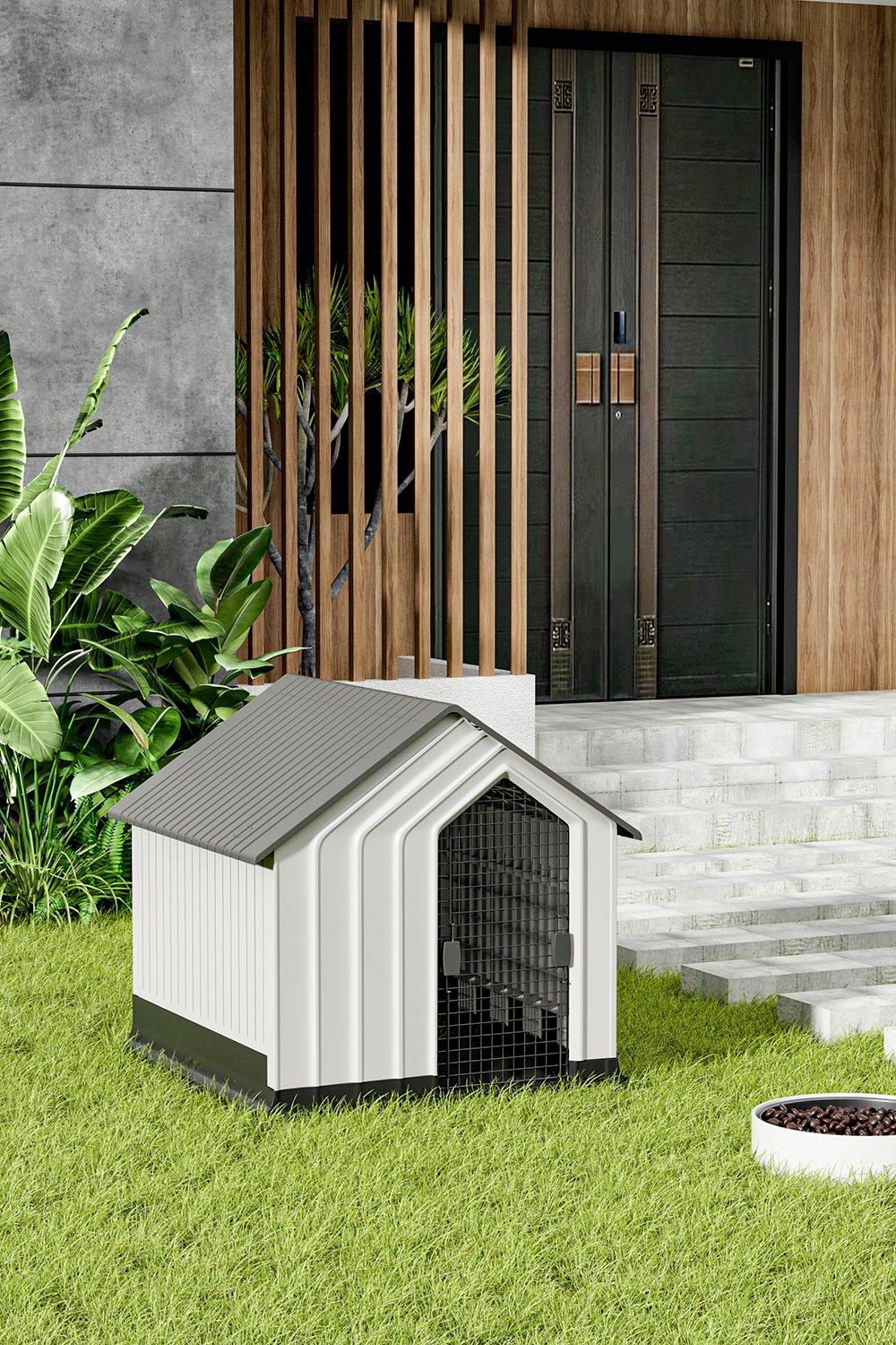 62*61*60cm Grey And White Waterproof Plastic Dog House Pet Kennel with Door