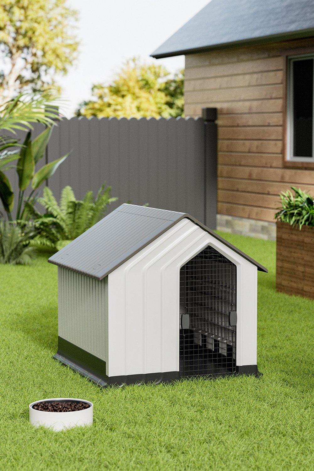 98*96*95cm Grey And White Waterproof Plastic Dog House Pet Kennel with Door