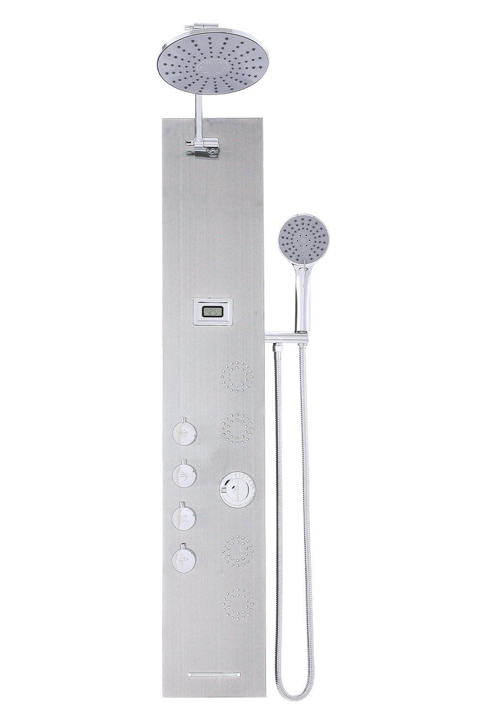 4-in-1 Adjustable Shower Panel with Body Massage Jets Silver