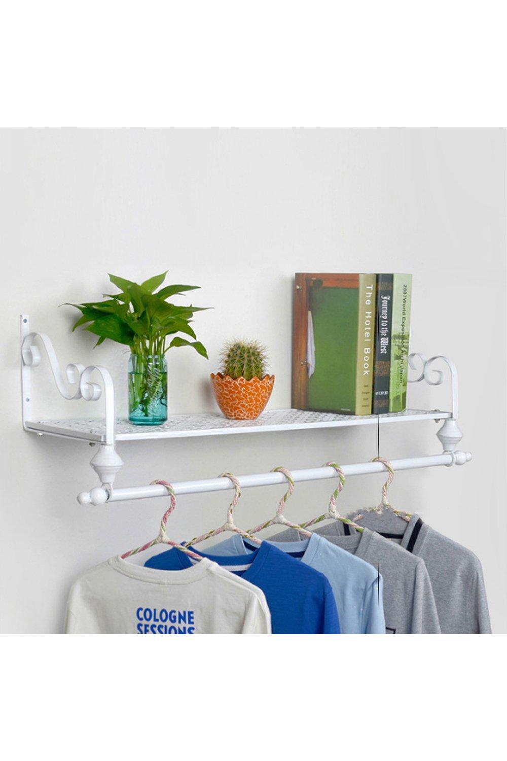28 x 80cm Wall Mounted Metal Clothes Garment Shop Display Rack with Shelf