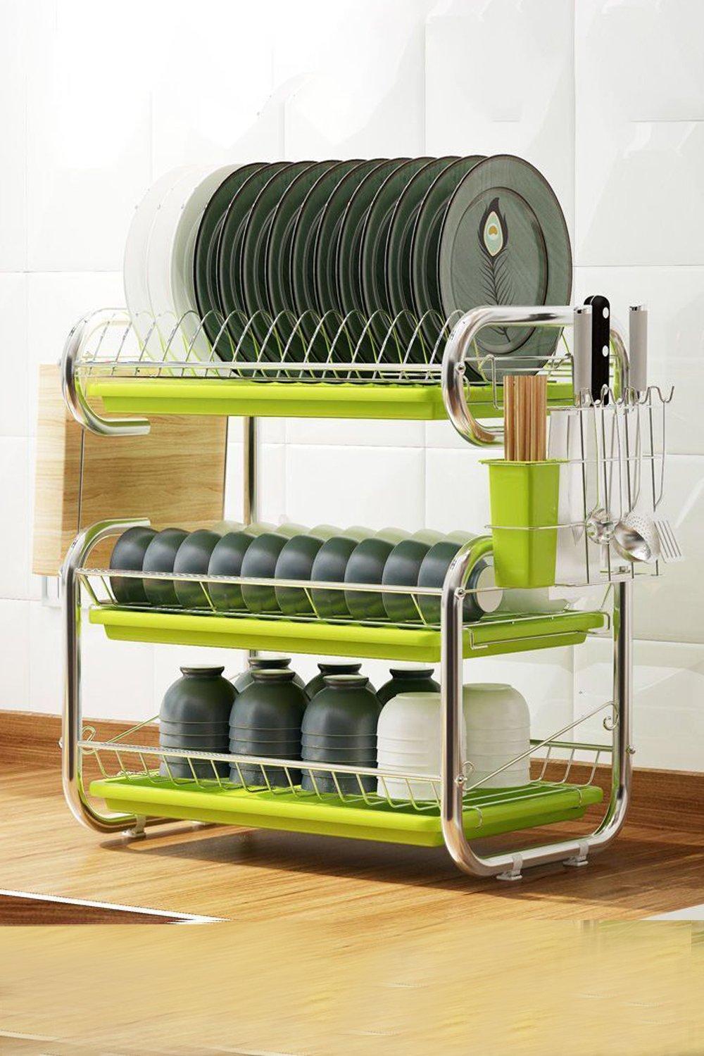 3-Tier Metal Dish Drainer Rack Storage Stainless  Stand Bowl Plate Dryer Tray Kitchen
