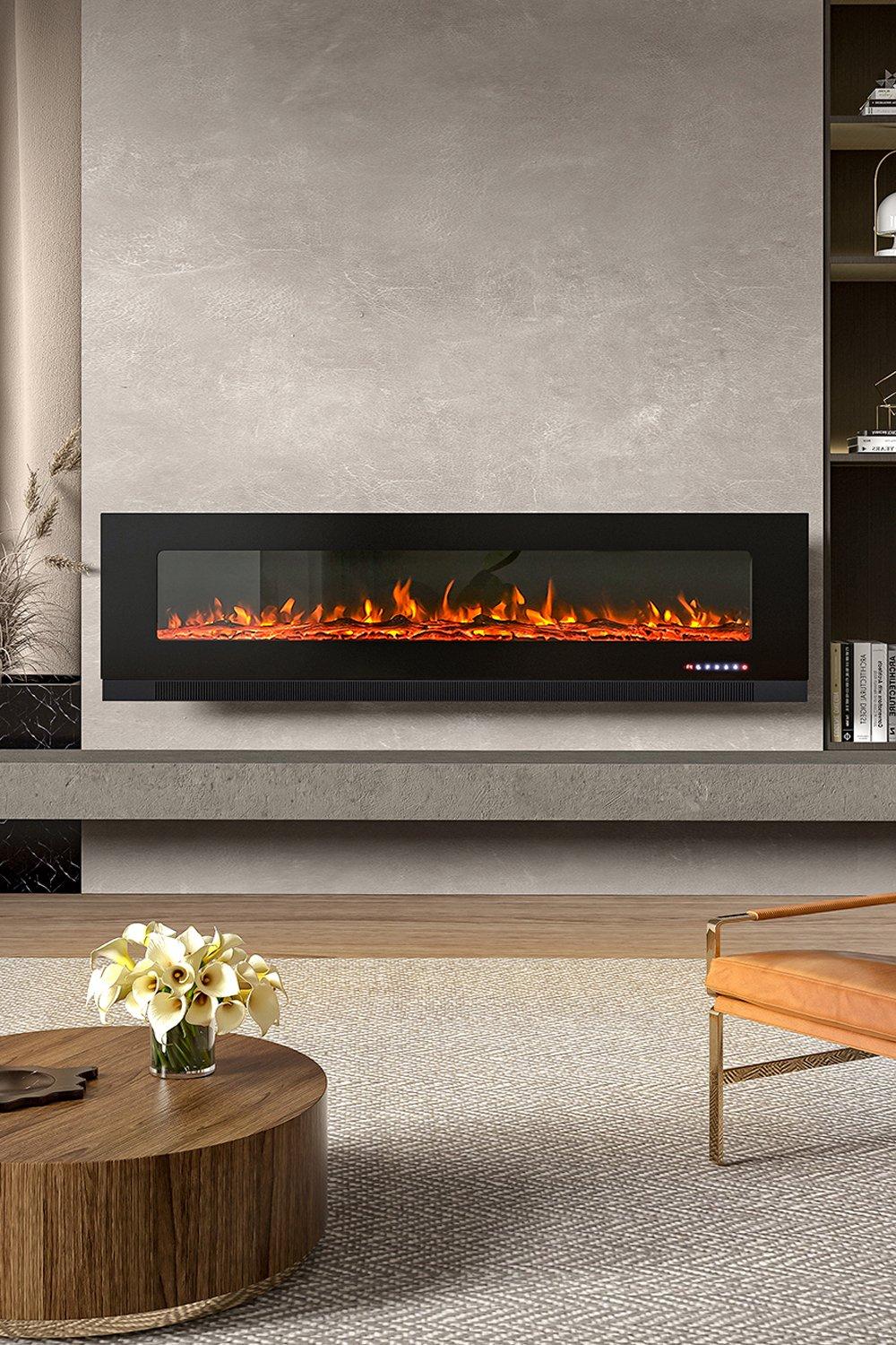 72inch Wall Mounted Electric Fireplace Black