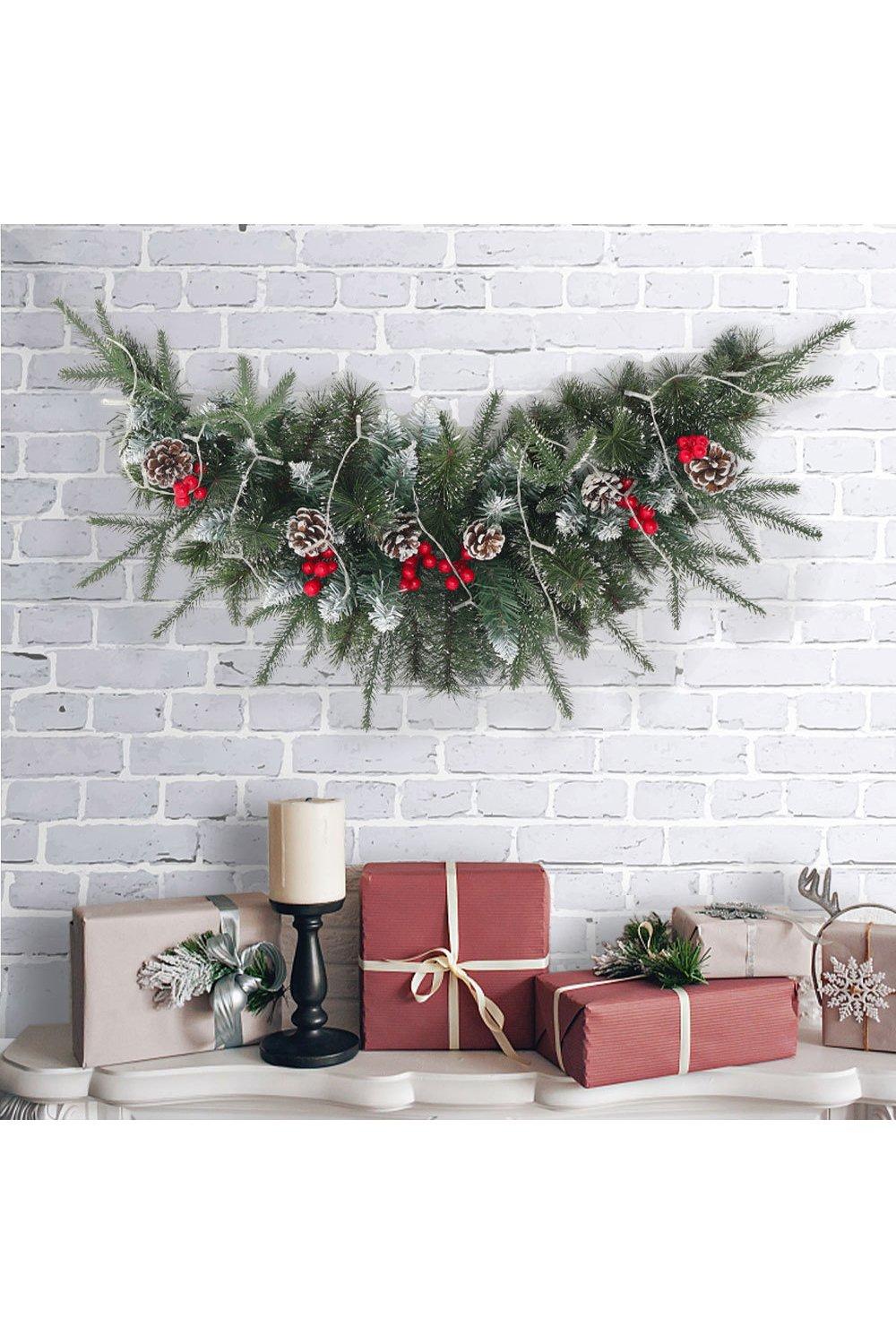 Artificial Christmas Mantel Swag with LED Warm White Lights 90cm