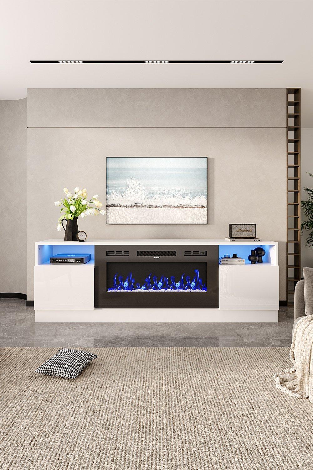 Recessed Electric Fireplace TV Stand with Closed Storage
