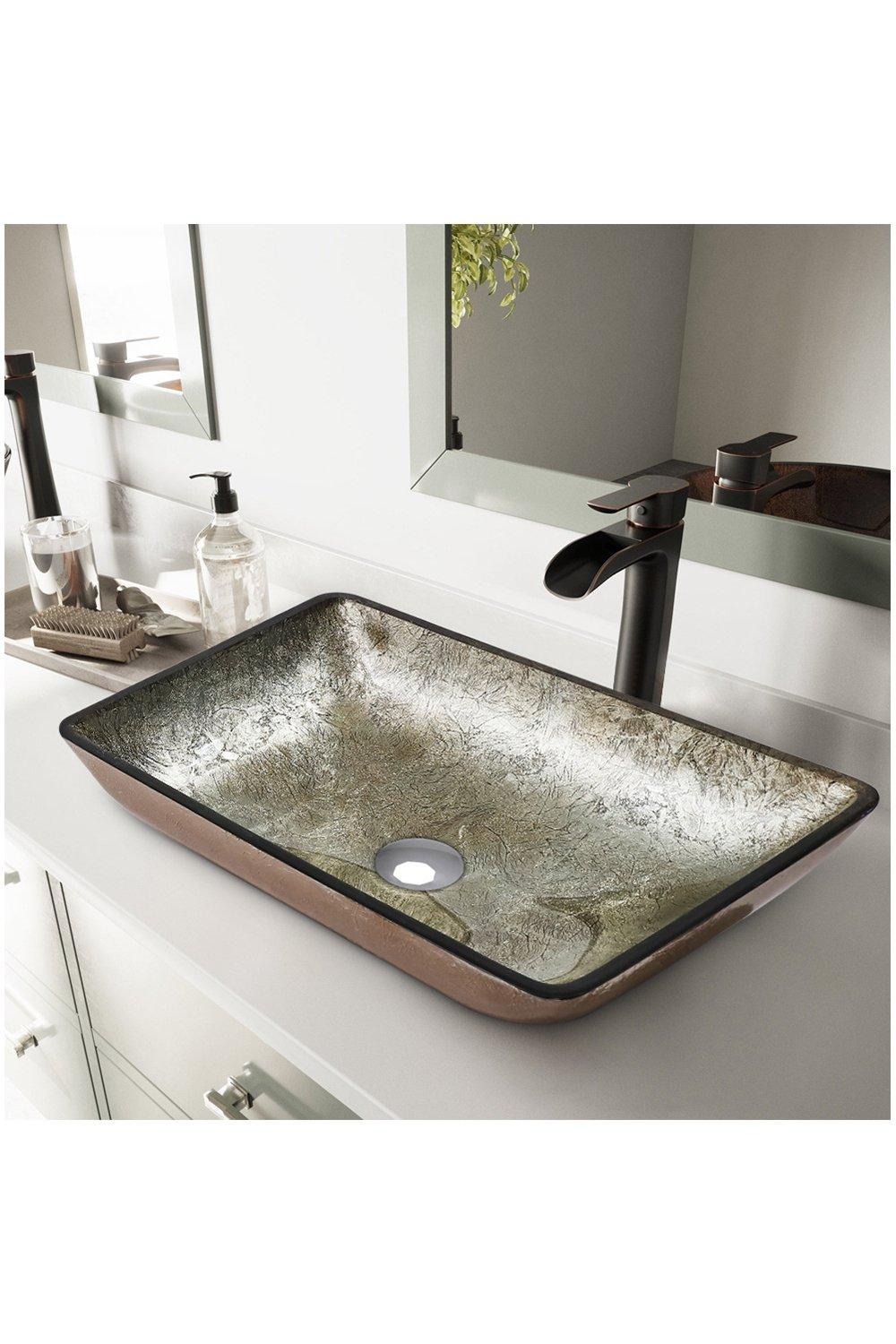 Gold Bathroom Artistic Vessel Sink Tempered Glass with Drain