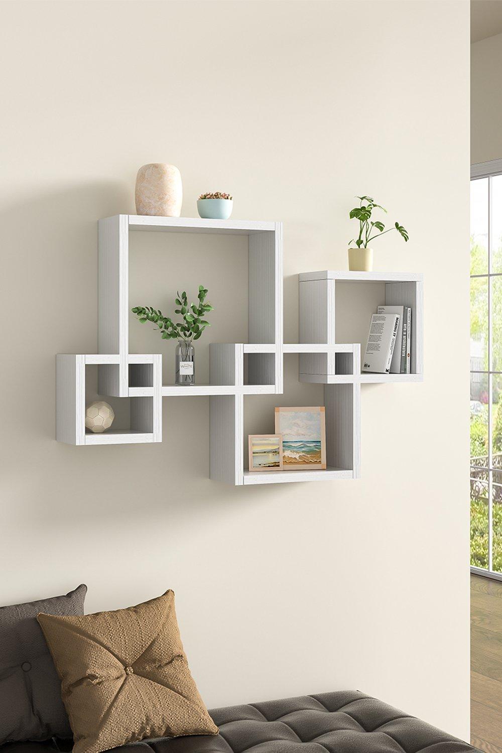 Floating Cube Intersecting Mounted Wall Decor Square Shelves