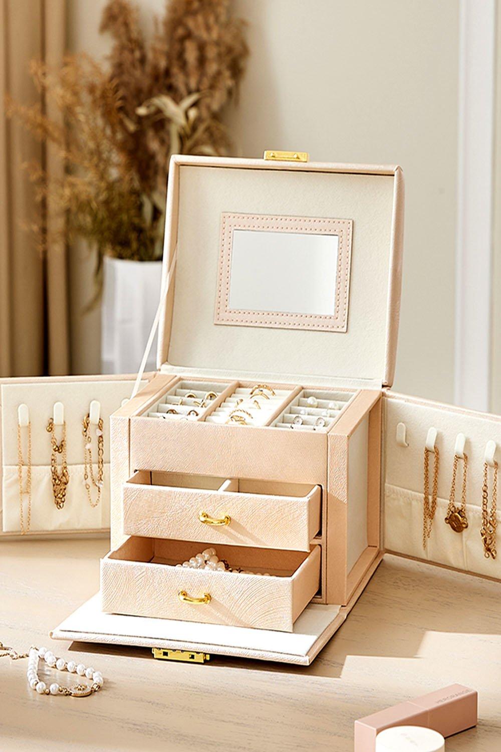 Multi-Function Faux Leather Jewellery Storage Box with Drawers