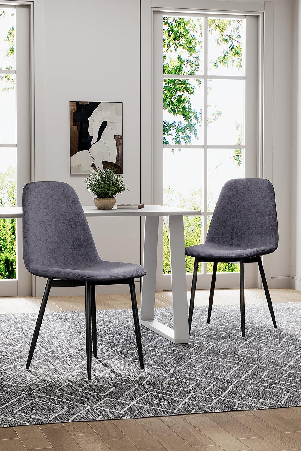 Set of 2 Velvet Diamond Patterned Back Upholstered Dining Chairs with Metal Legs