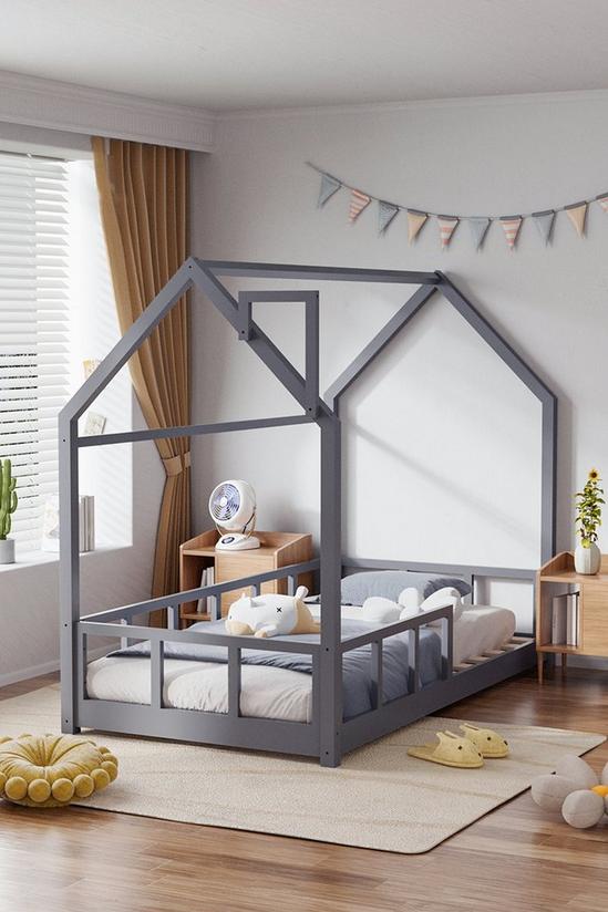 Living and Home 167cm W x 85cm D Grey Kid's Bed with House Frame Pine Wood 1