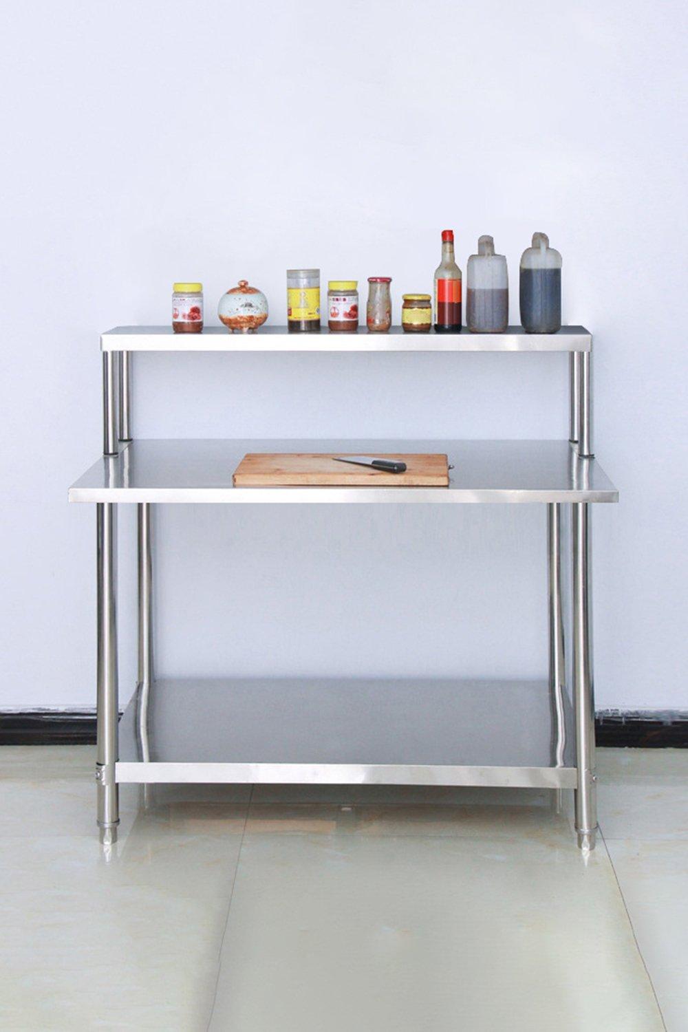 2 Pcs Stainless Steel Kitchen Prep Work Table with Overshelf Worktop Bench
