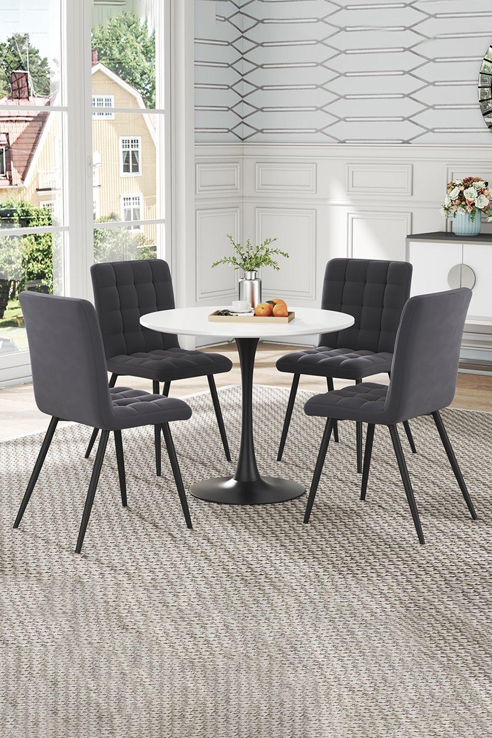 5pcs Dining Table Set of Tufted Dining Chairs and Round Coffee Table