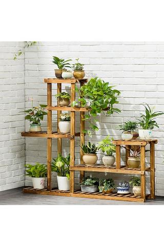 Product Large Multi-Tiered Rustic Wooden Plant Stand Rack Brown