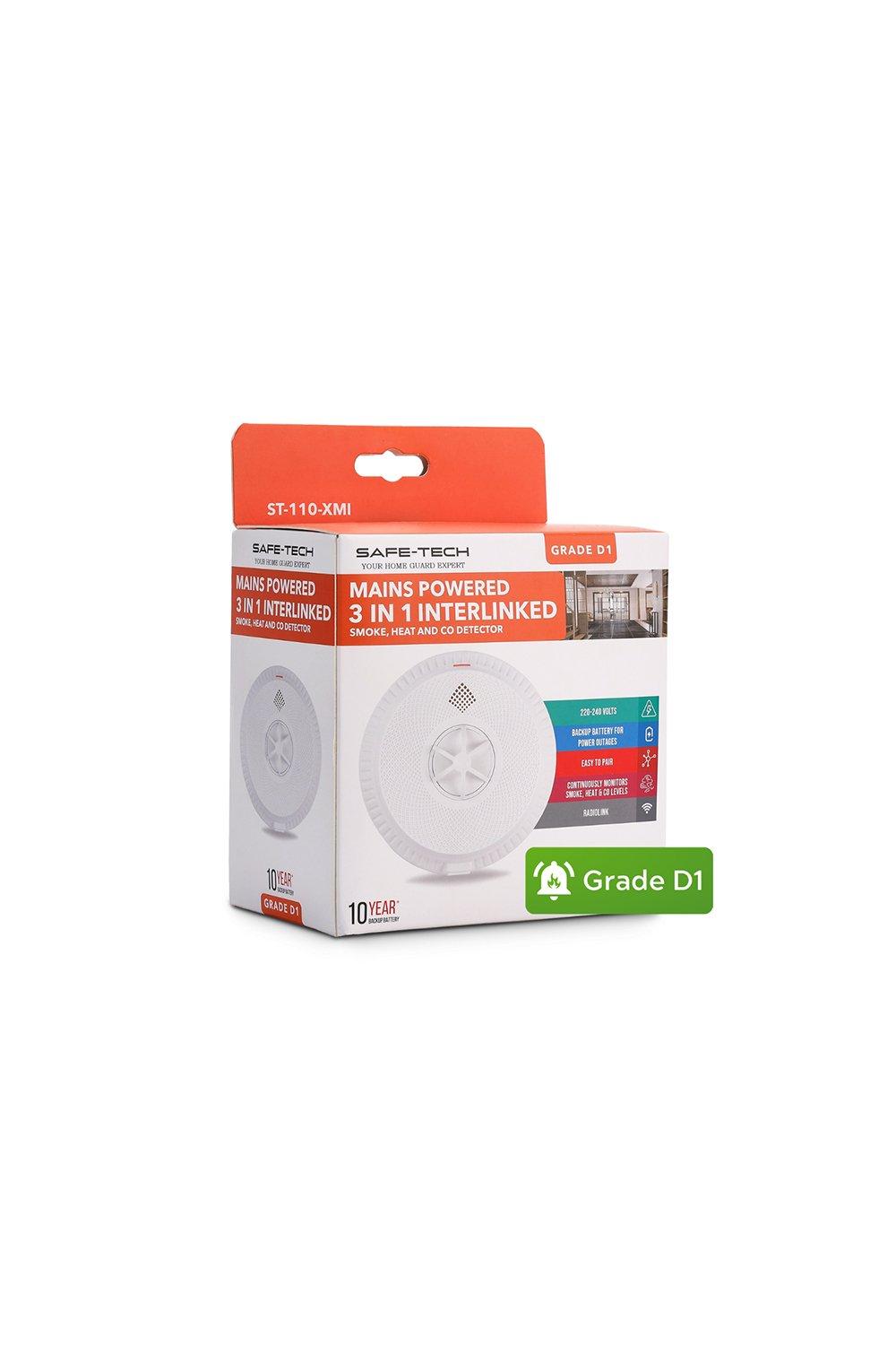 Main-Powered 3 in 1 Multi Sensor Interlinked Fire Alarm, Smoke, Heat and Carbon Monoxide, with 10 ye